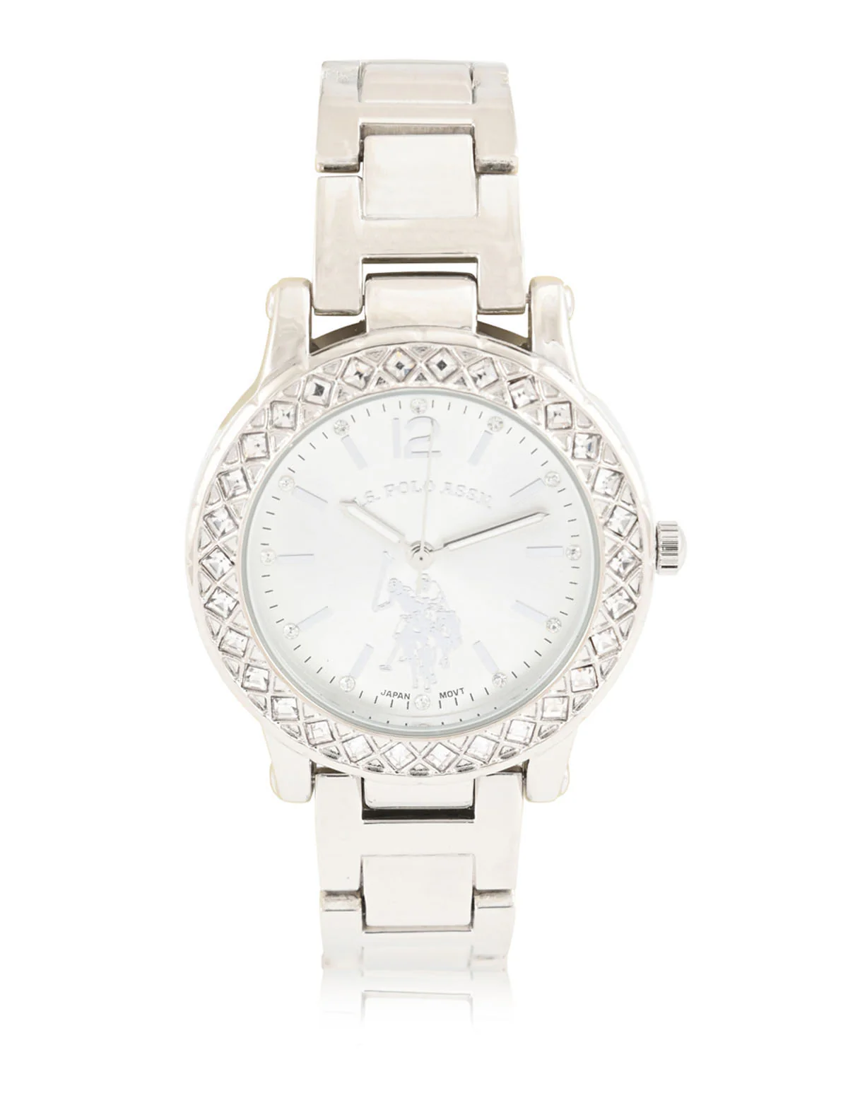 LADIES SILVERTONE BRACELET WATCH W CRYSTAL BEZEL - Image 3