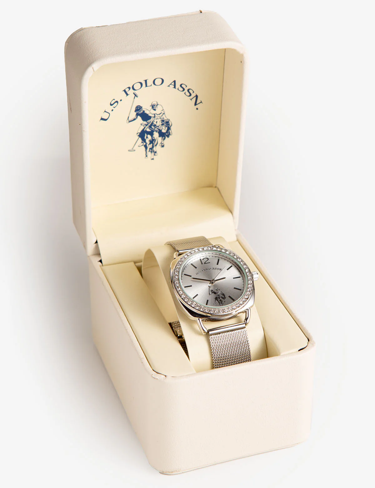 Ladies Silvertone Mesh Watch with Crystal Accents - Image 2