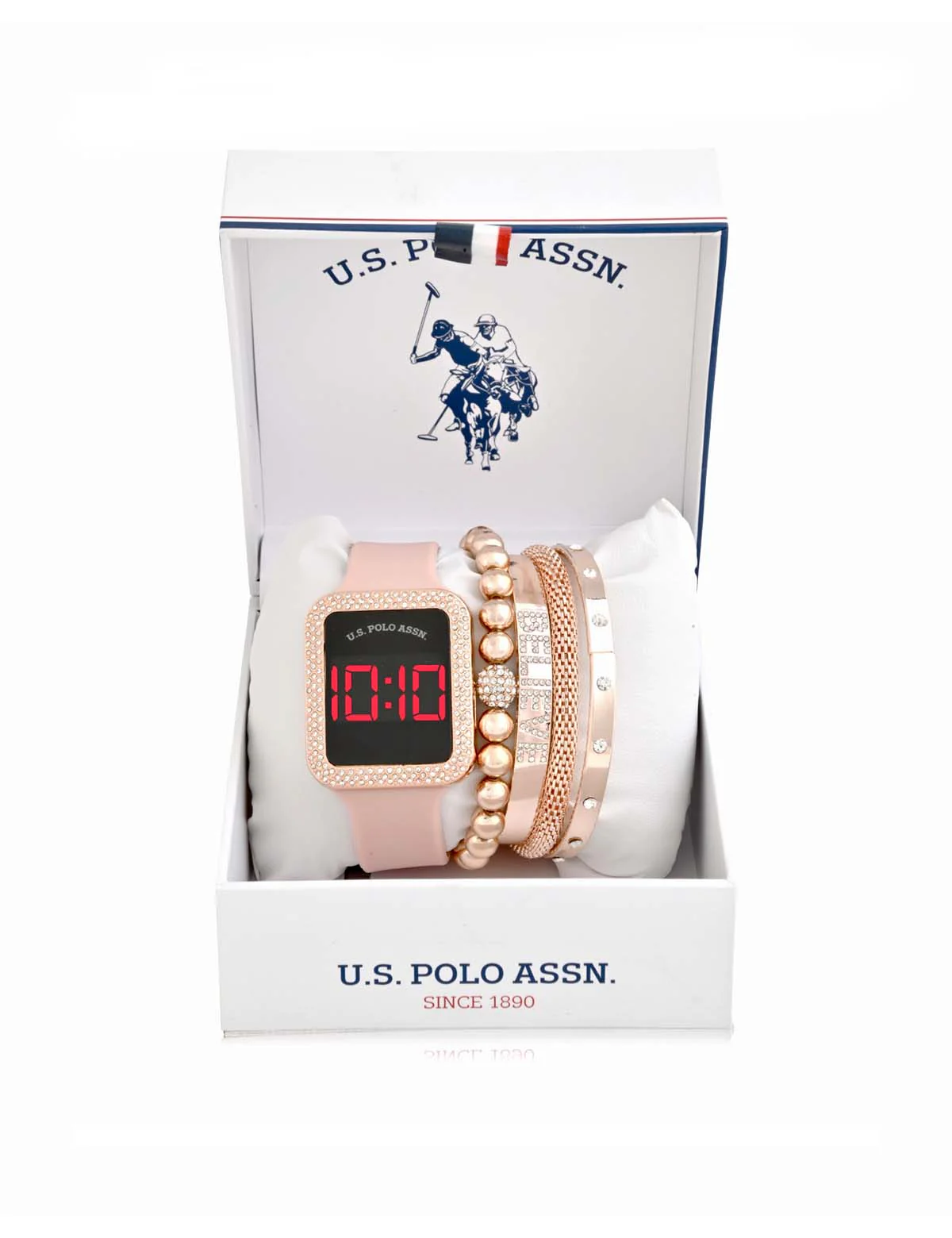 LADIES LED SQUARE EMBELLISHED WATCH & BRACELETS SET - Image 2