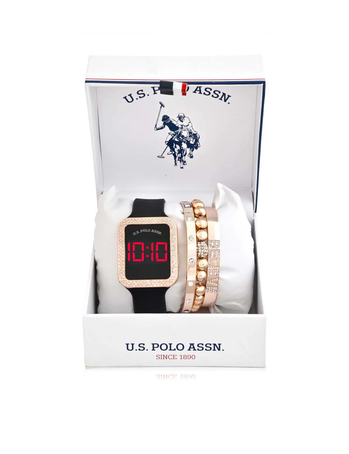 LADIES LED SQUARE EMBELLISHED WATCH & BRACELETS SET - Image 2