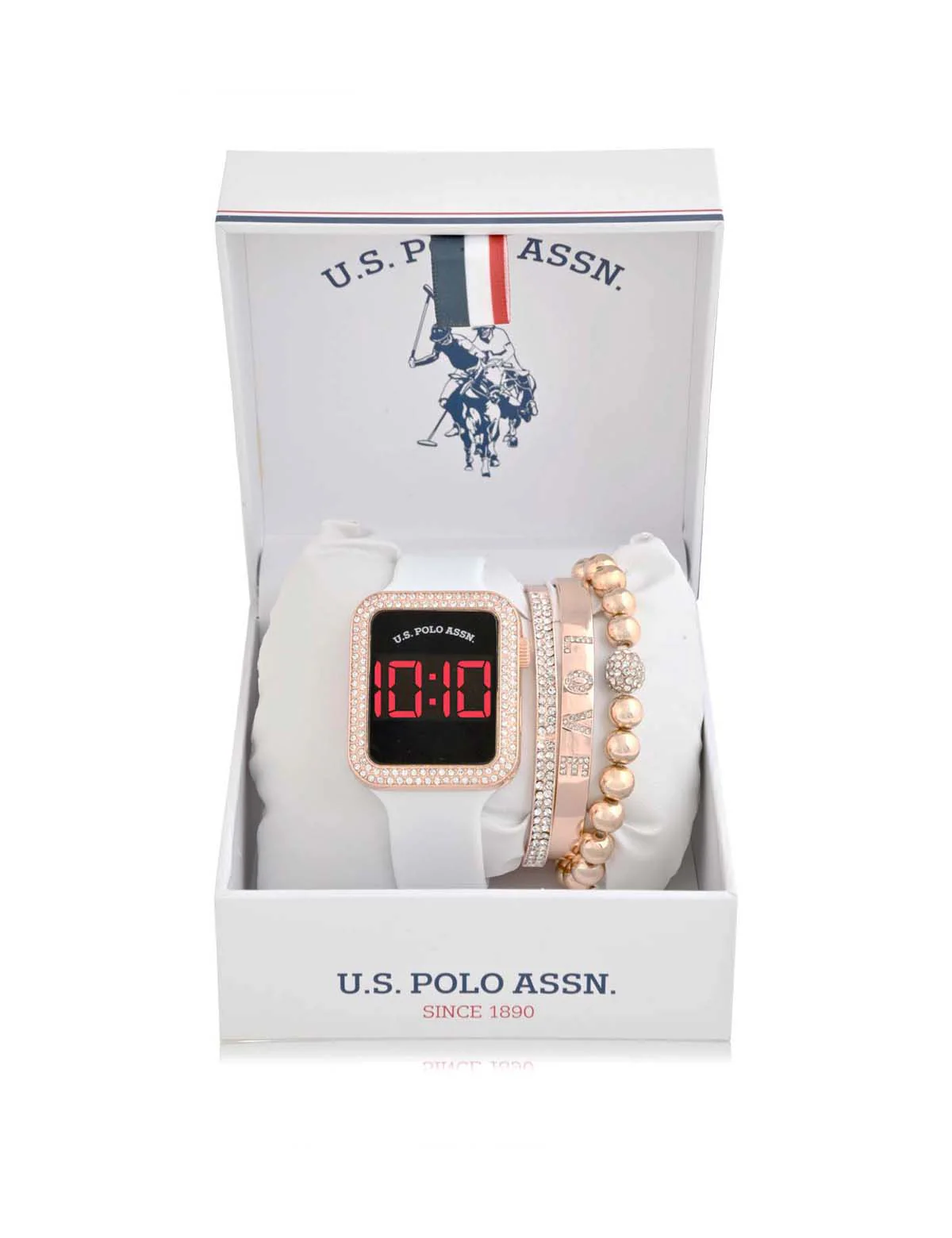 LADIES LED SQUARE EMBELLISHED WATCH & BRACELETS SET - Image 2