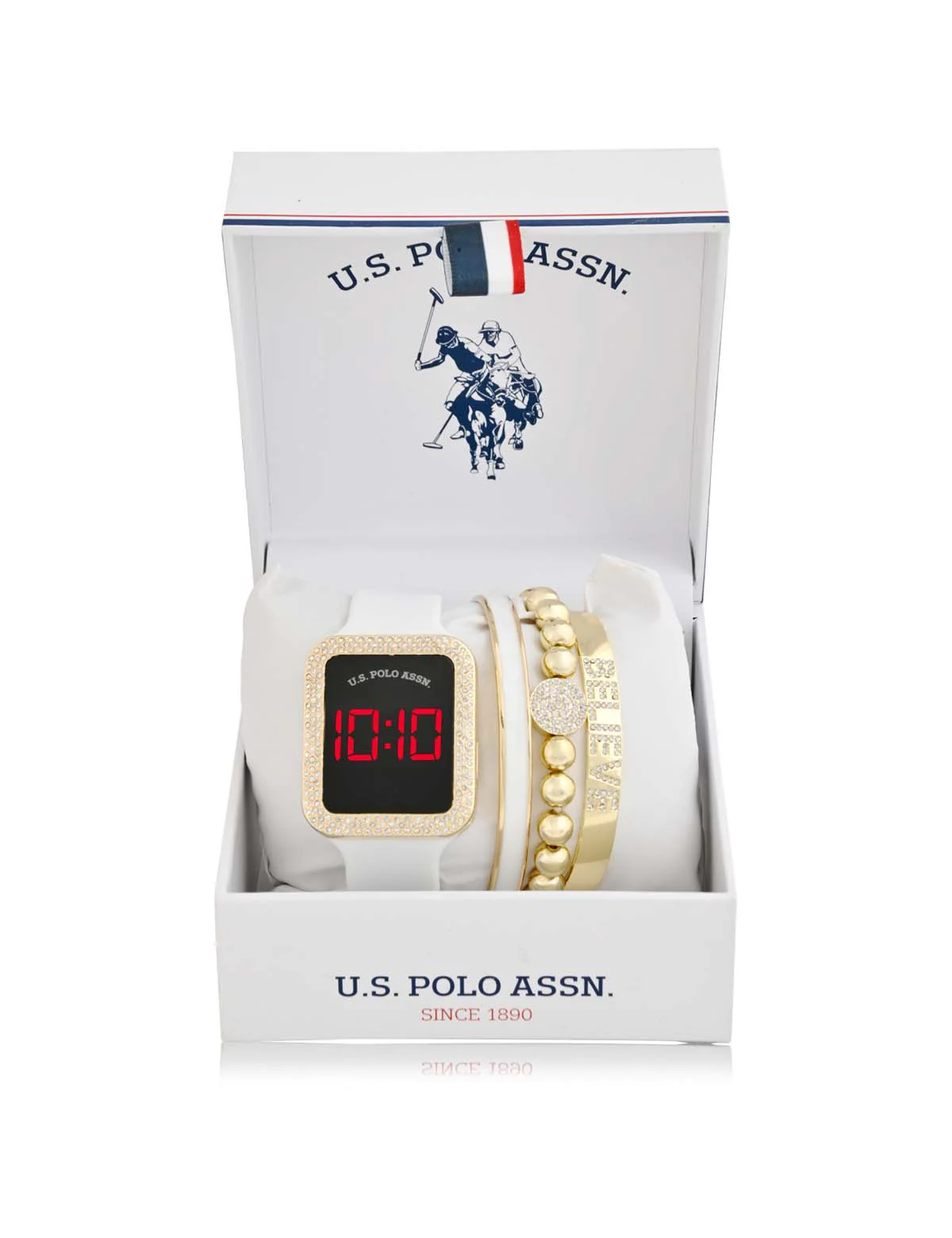 LADIES LED SQUARE EMBELLISHED WATCH & BRACELETS SET - Image 2