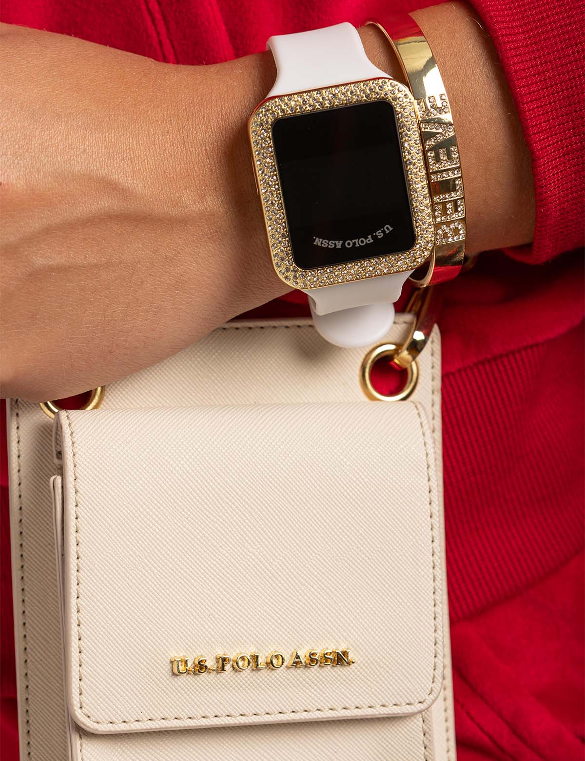 LADIES LED SQUARE EMBELLISHED WATCH & BRACELETS SET - Image 4