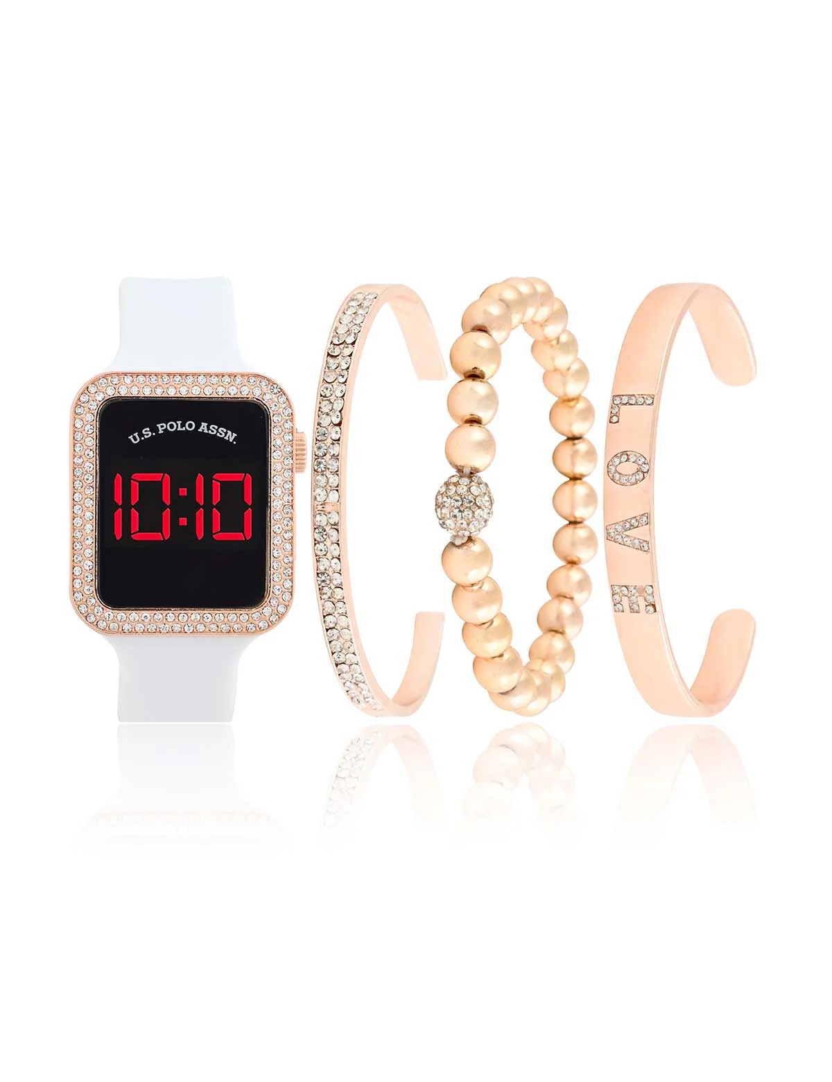 LADIES LED SQUARE EMBELLISHED WATCH & BRACELETS SET - Image 3