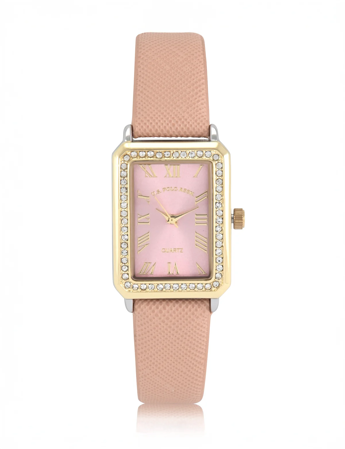 LADIES SQUARE FACE PINK STRAP WATCH WITH GOLD ACCENT - Image 3
