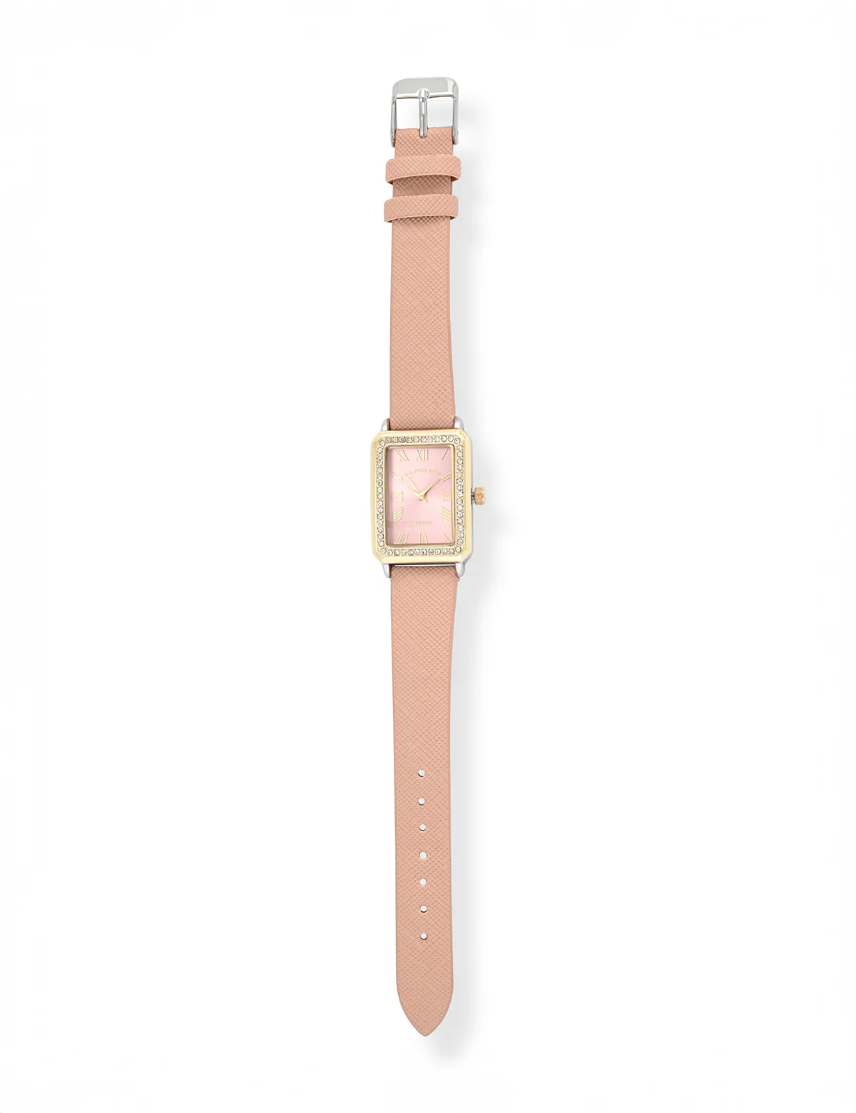 LADIES SQUARE FACE PINK STRAP WATCH WITH GOLD ACCENT - Image 5