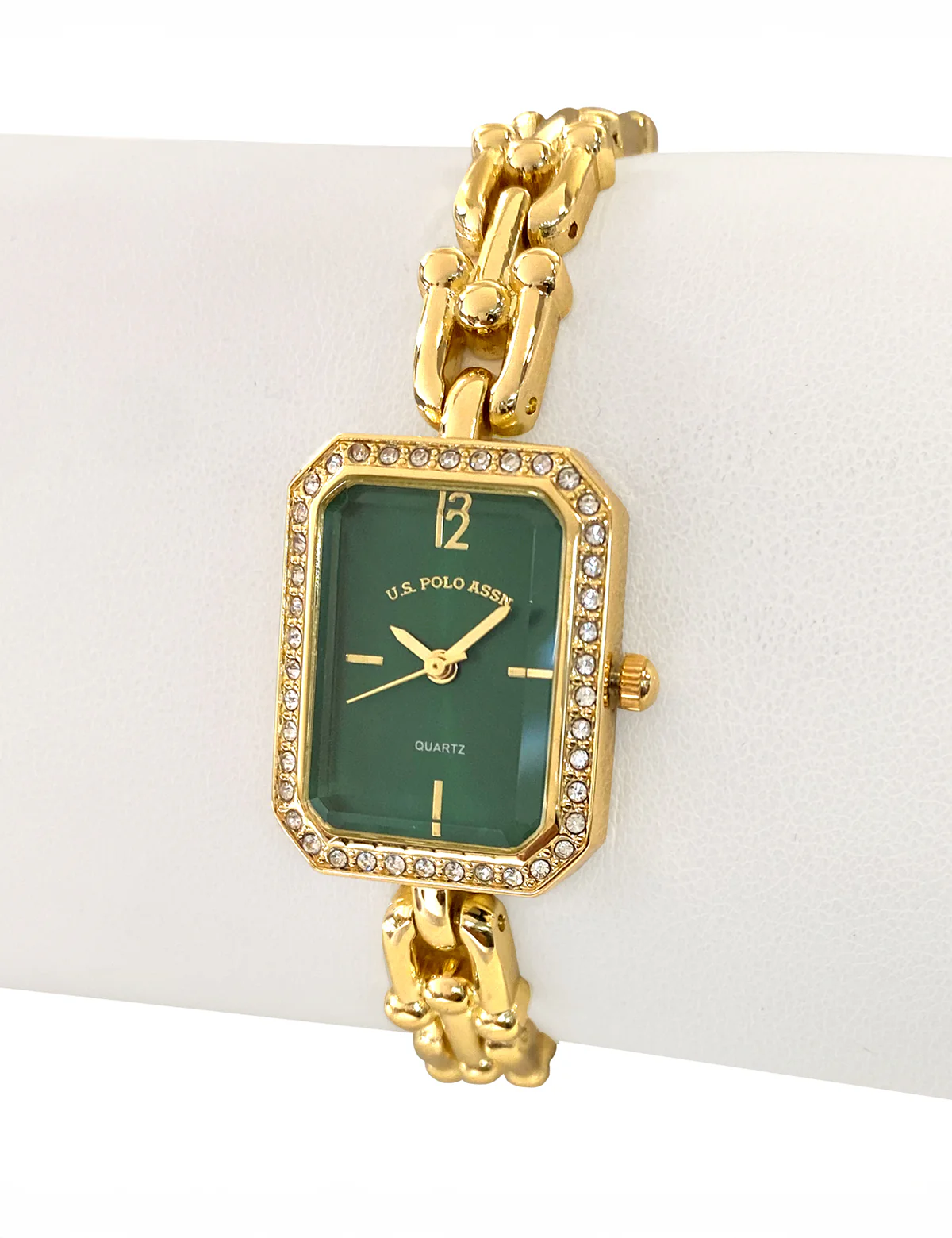 LADIES SQUARE GOLD WATCH WITH GREEN FACE