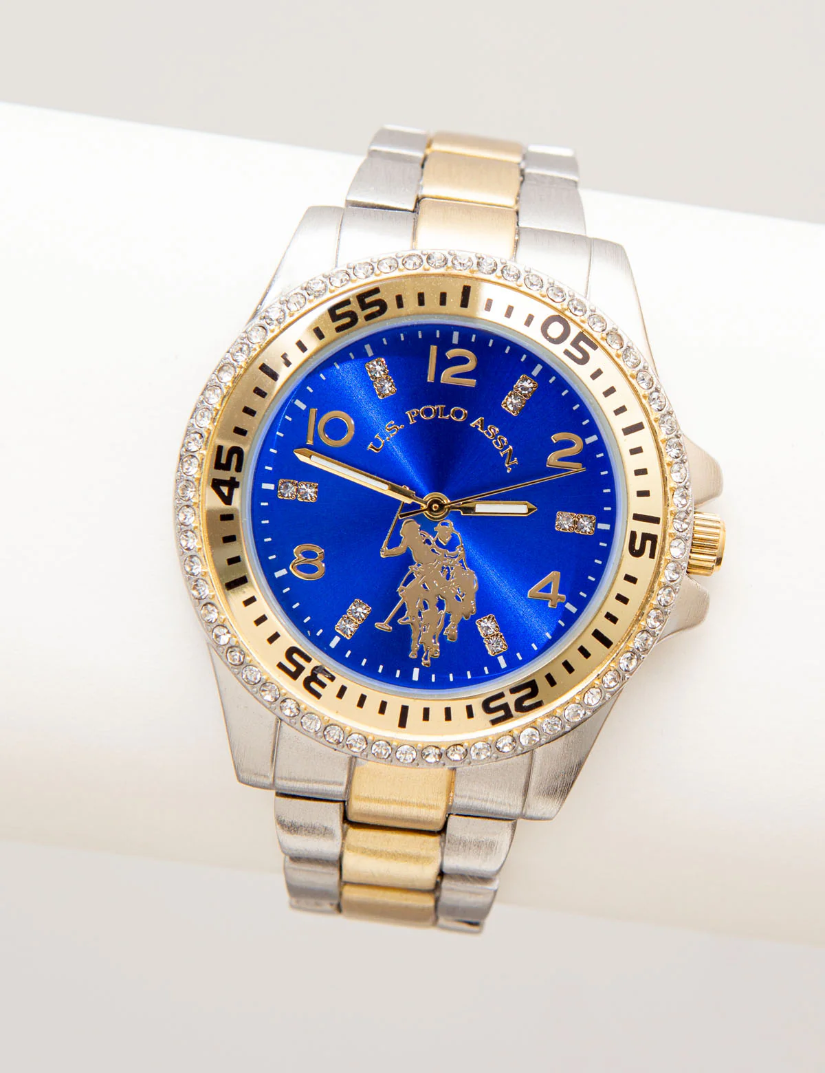 LADIES TWO TONE BRACELET WATCH WITH BLUE DIAL