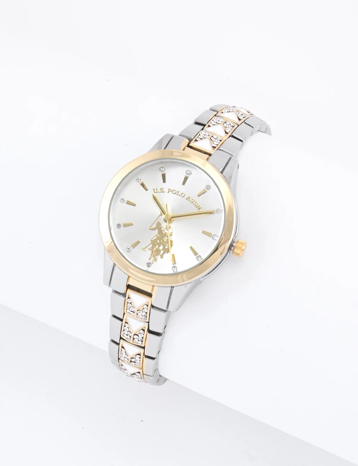 LADIES TWO TONE DECO EMBELLISHED WATCH