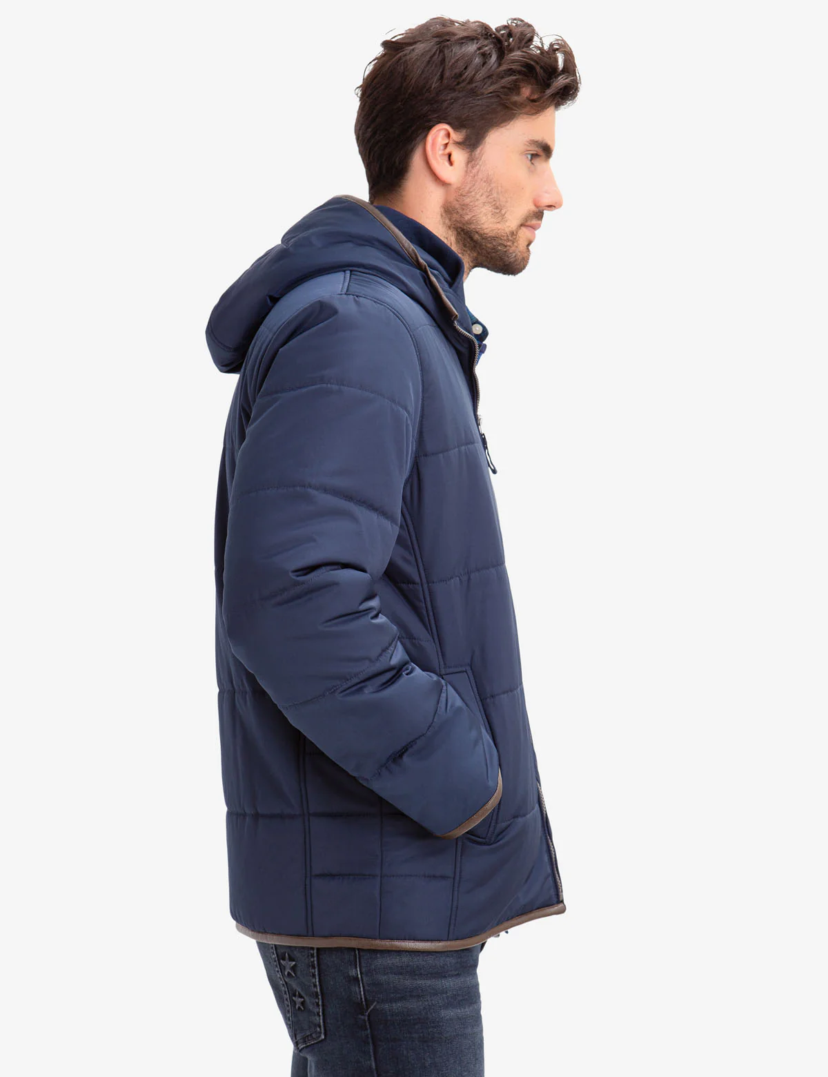LEATHER TRIM FLEECE LINED PUFFER COAT - Image 3
