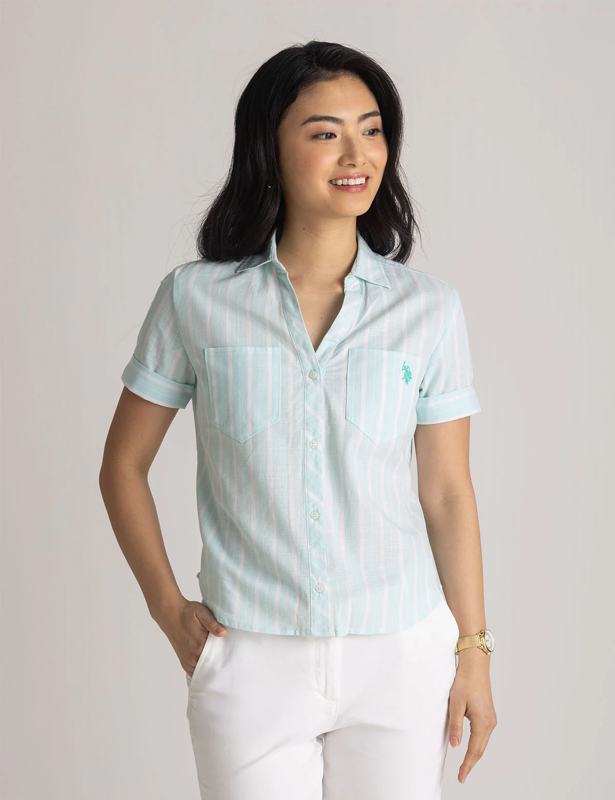 LINEN STRIPE CAMP SHIRT