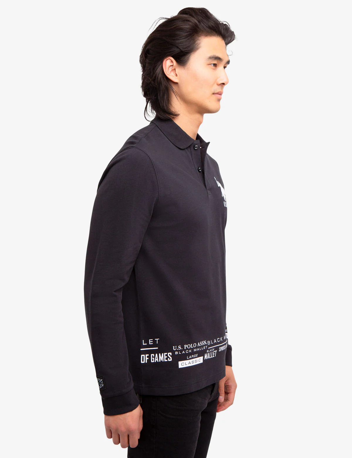 BLACK MALLET LOGO PRINT LONG SLEEVE POLO SHIRT - Image 9