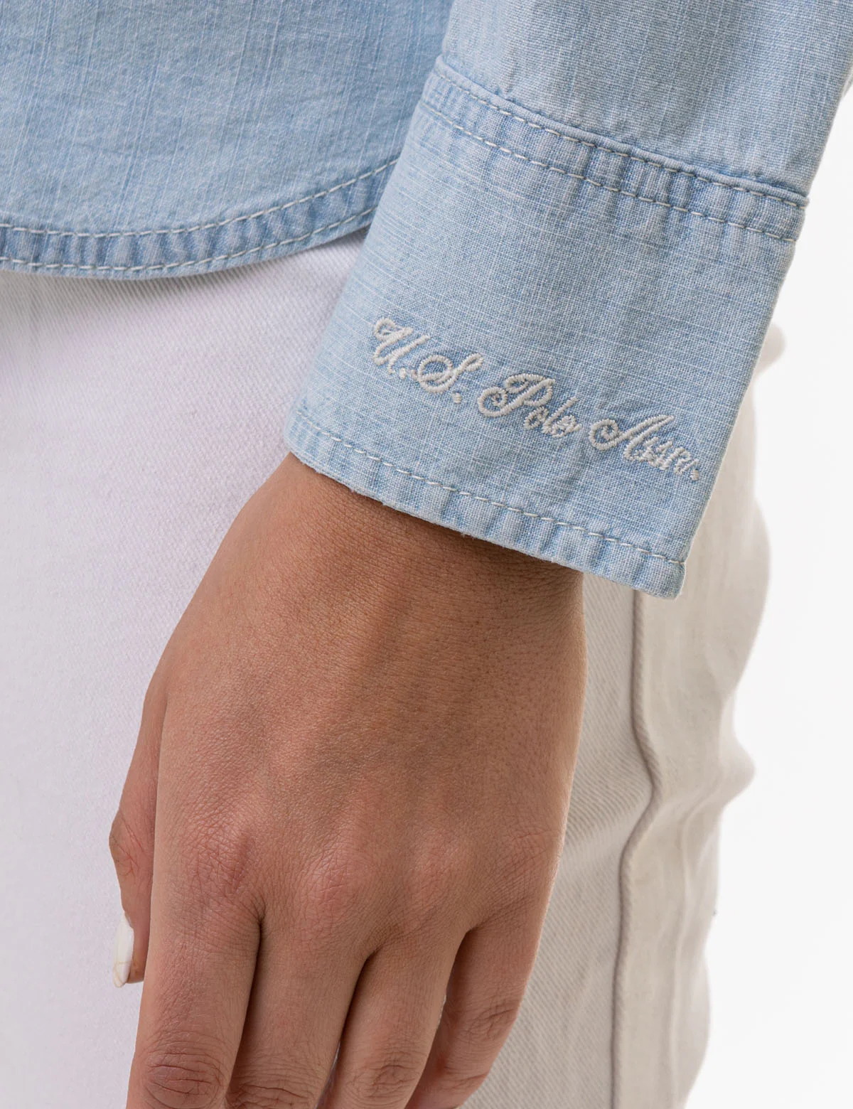LONG SLEEVE CHAMBRAY SHIRT WITH POCKETS - Image 5