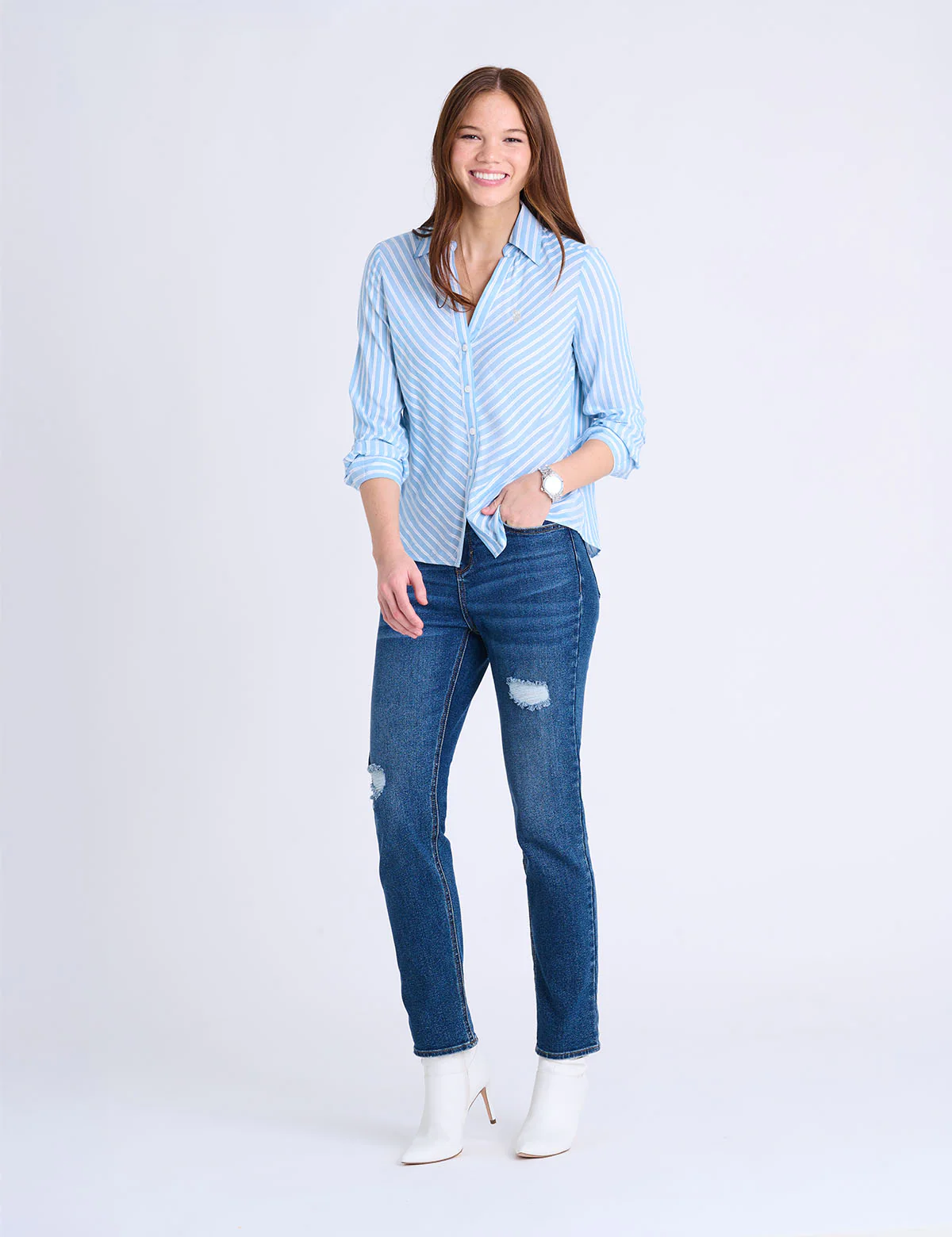 LONG SLEEVE CHEVRON STRIPE SHIRT - Image 8