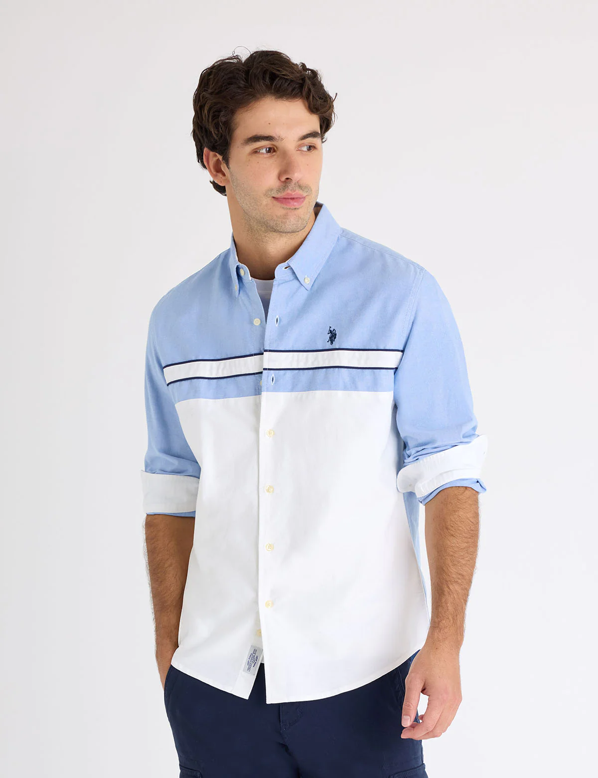 LONG SLEEVE COLORBLOCK COTTON OXFORD SHIRT - Image 4