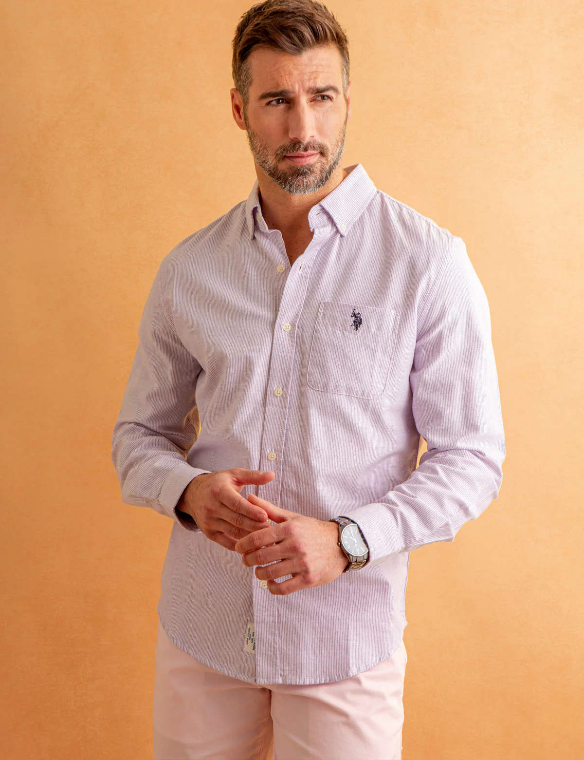 LONG SLEEVE DOT PRINT SQUARE WEAVE SHIRT - Image 9