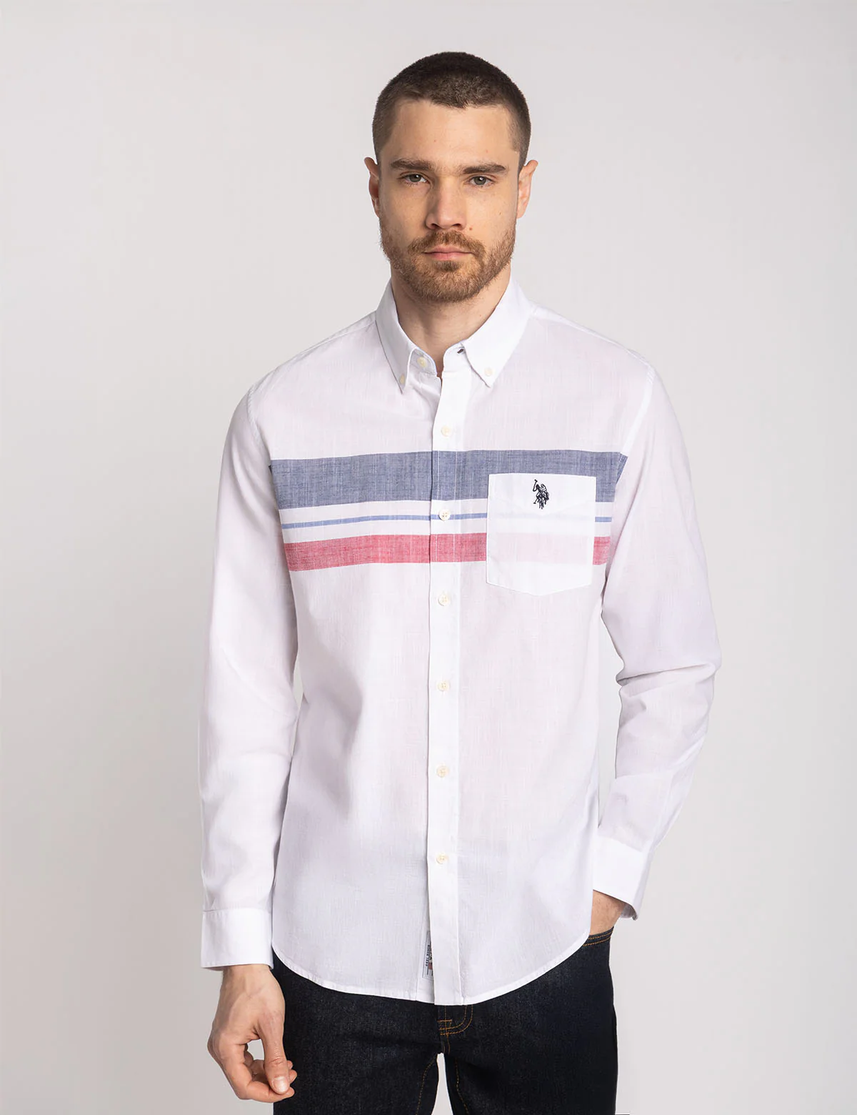 LONG SLEEVE ENGINEERED STRIPE POPLIN SHIRT