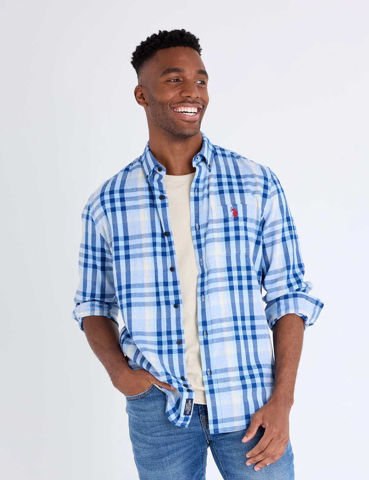 LONG SLEEVE LARGE PLAID PEACHED TWILL SHIRT