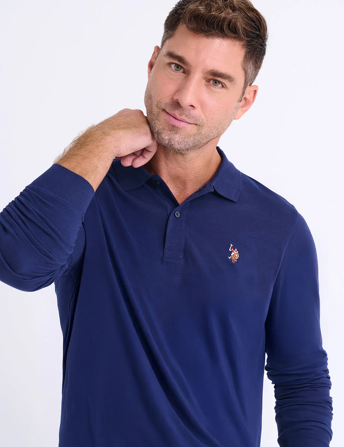 LONG SLEEVE PEACHED JERSEY POLO SHIRT - Image 3