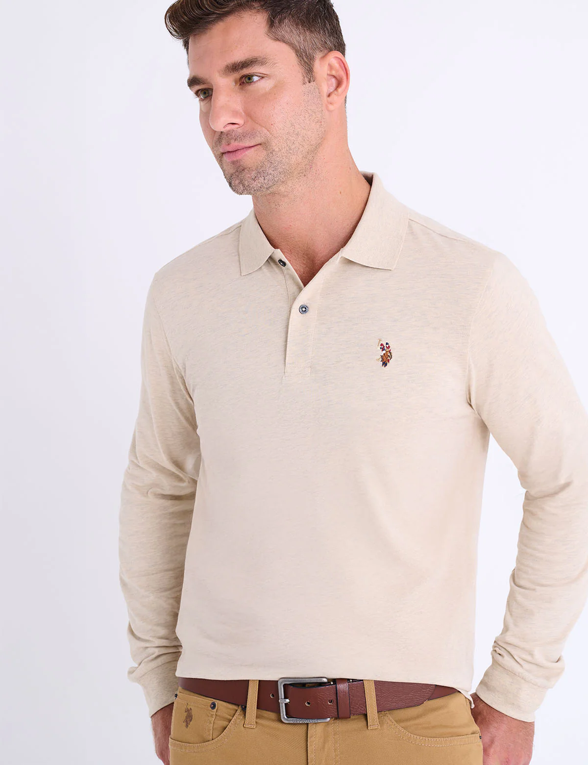 LONG SLEEVE PEACHED JERSEY POLO SHIRT - Image 6