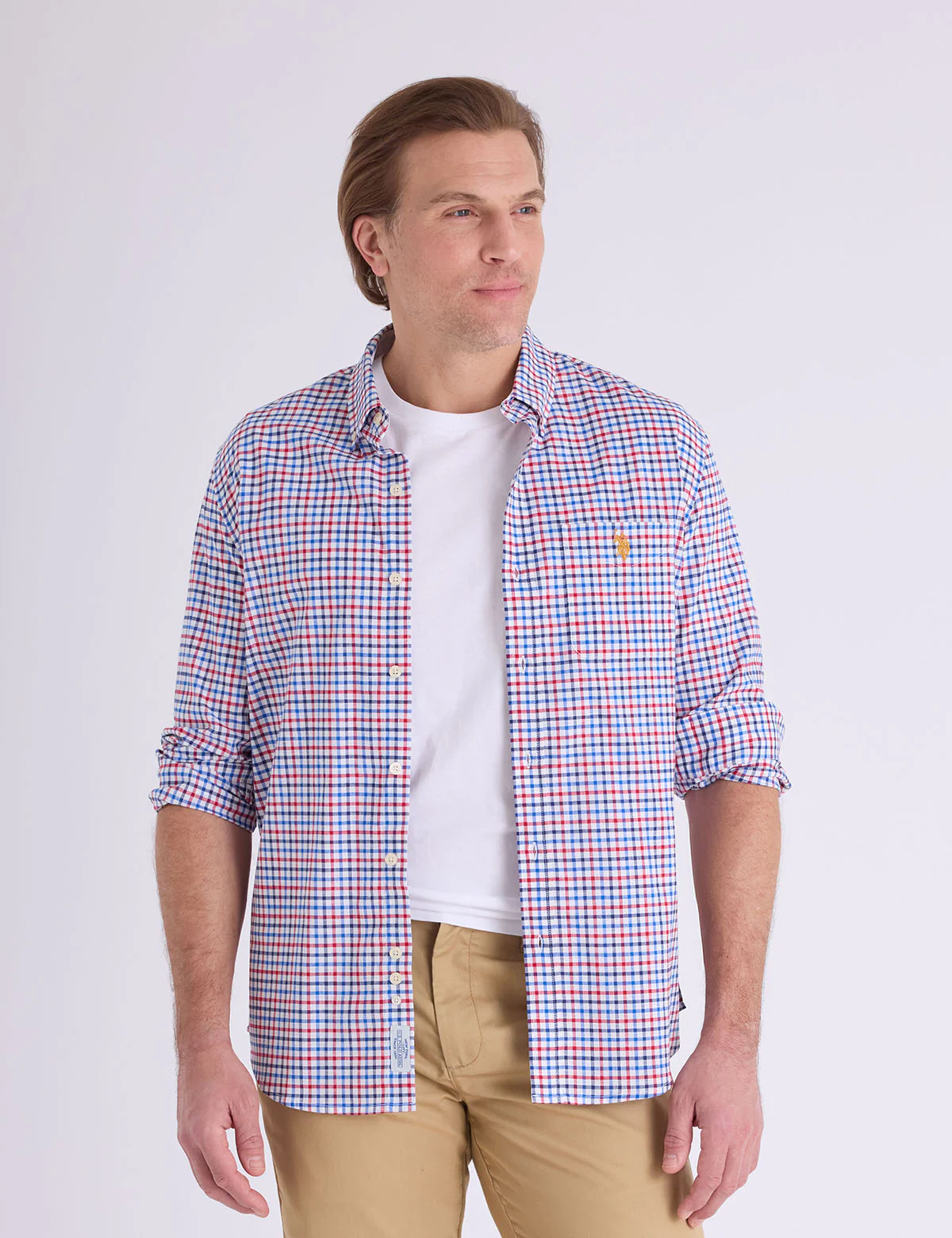 LONG SLEEVE PLAID STRETCH SLUB POPLIN SHIRT