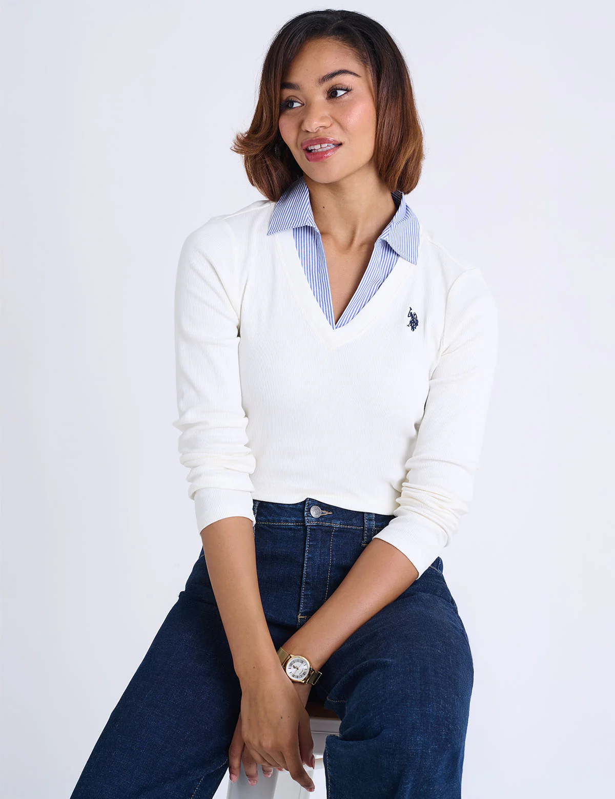 LONG SLEEVE RIB WOVEN LAYERED SHIRT