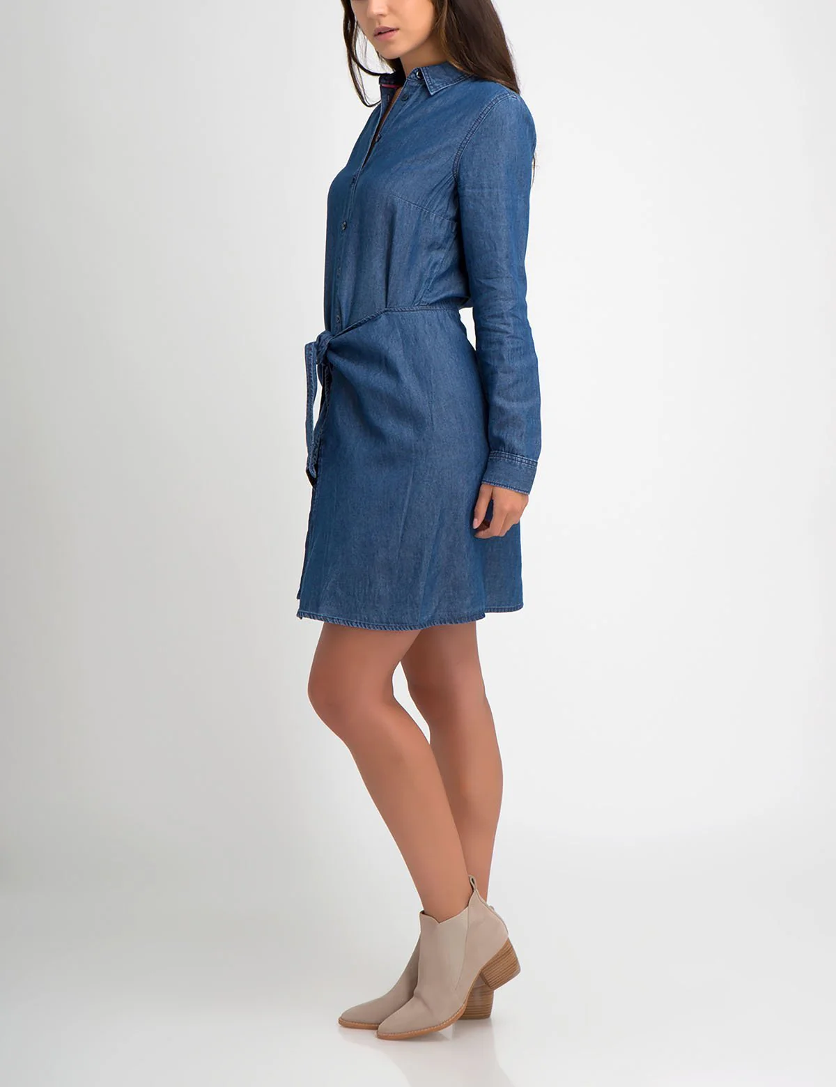 LONG SLEEVE SKIRT WRAP DENIM DRESS - Image 2