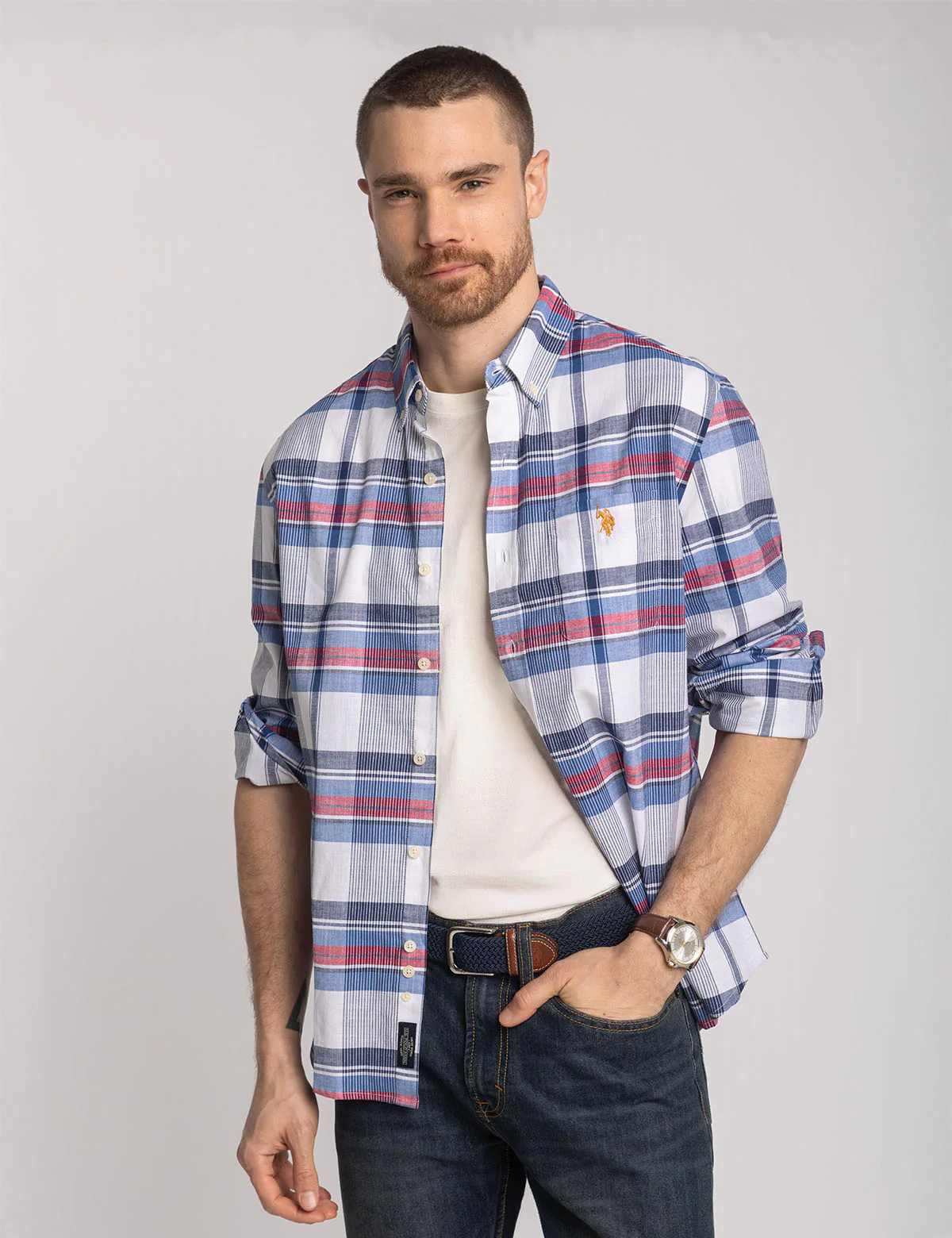 LONG SLEEVE STRETCH PLAID POPLIN SHIRT - Image 2