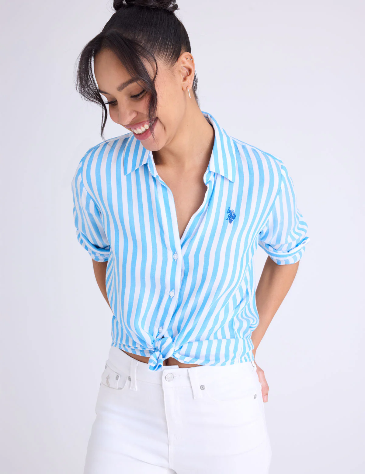 LONG SLEEVE Y-NECK STRIPE SHIRT - Image 5