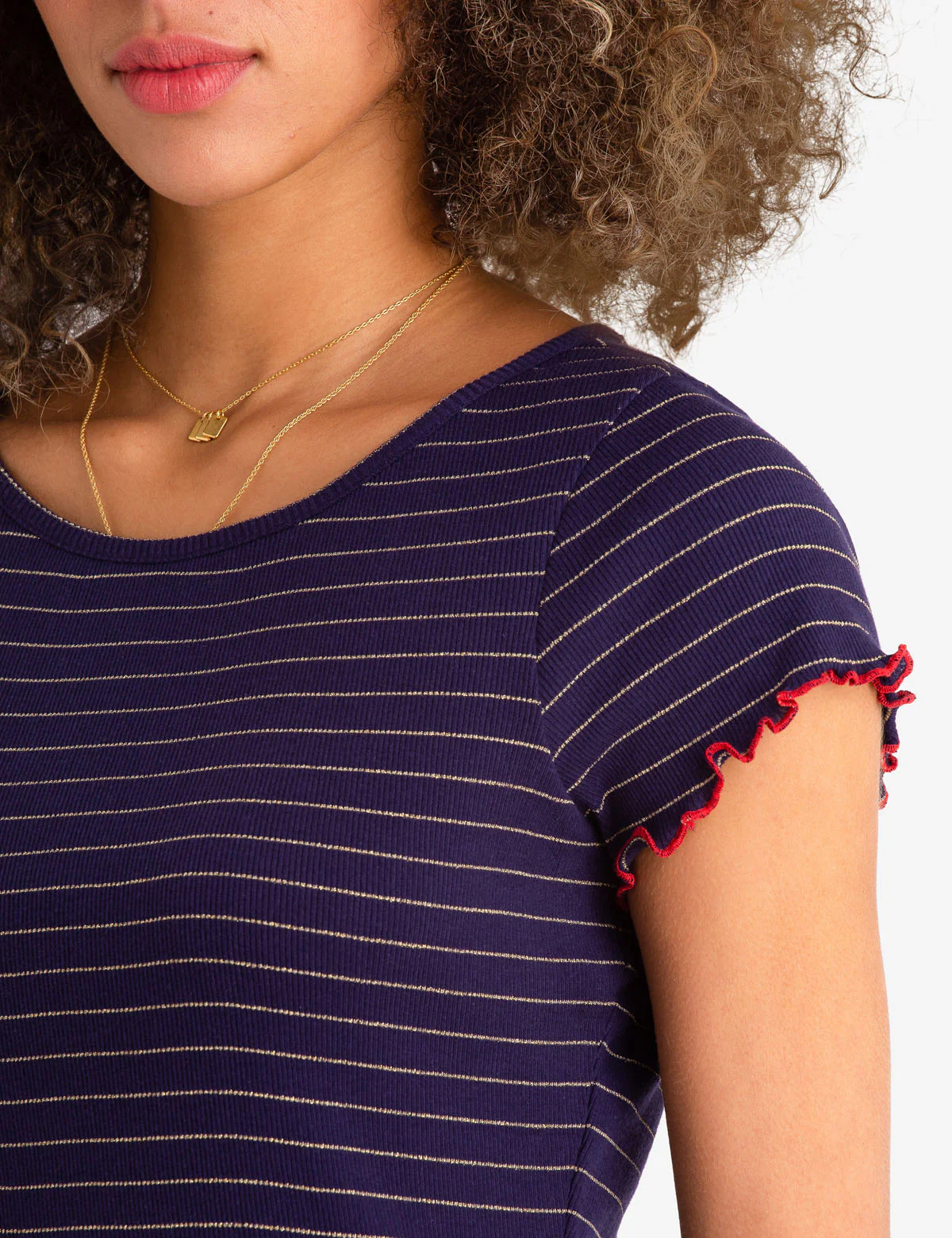 LUREX STRIPE RUFFLE SLEEVE TOP - Image 2