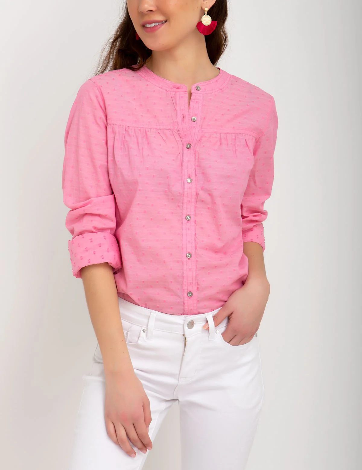 MANDARIN COLLAR DOBBY TOP - Image 7