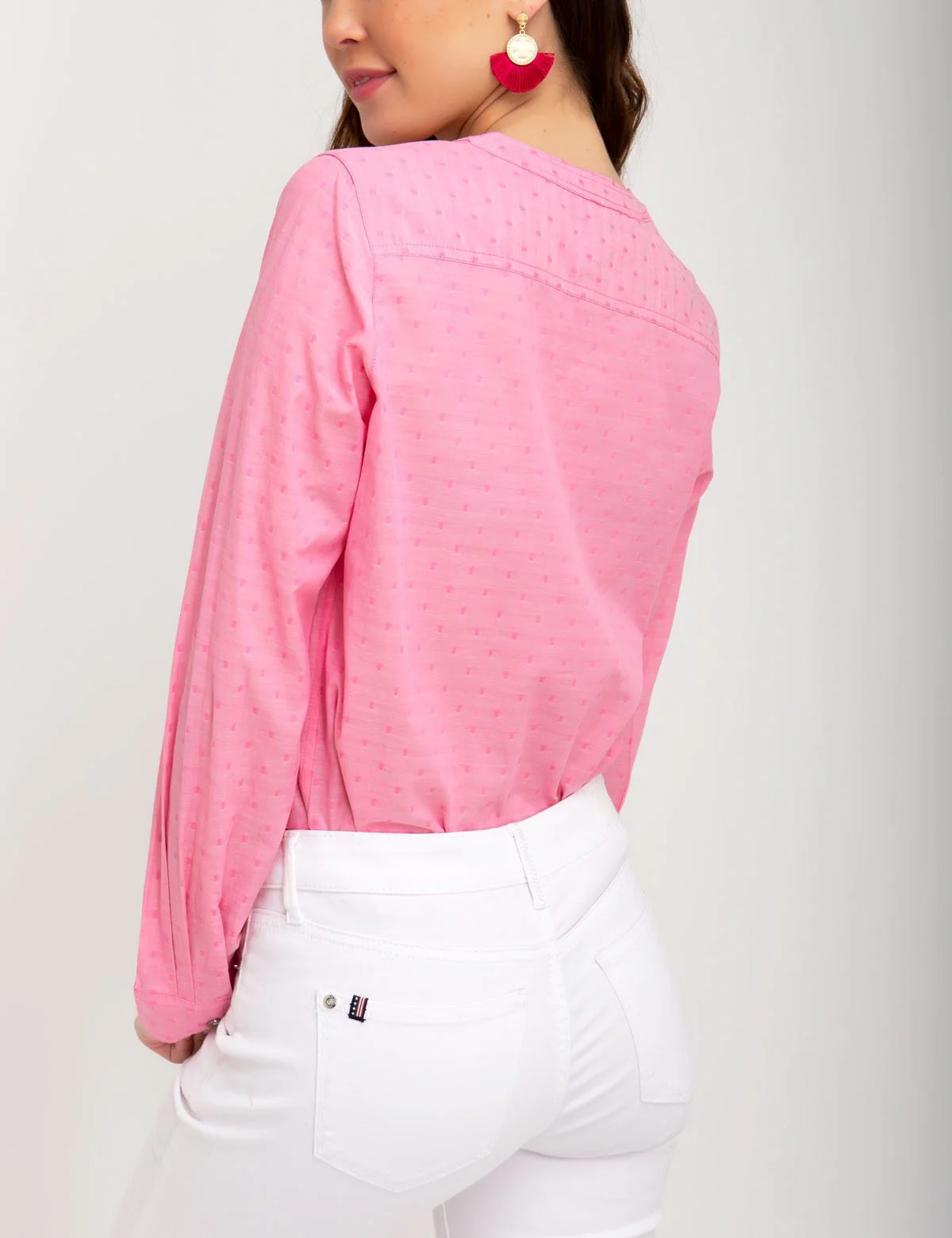 MANDARIN COLLAR DOBBY TOP - Image 9