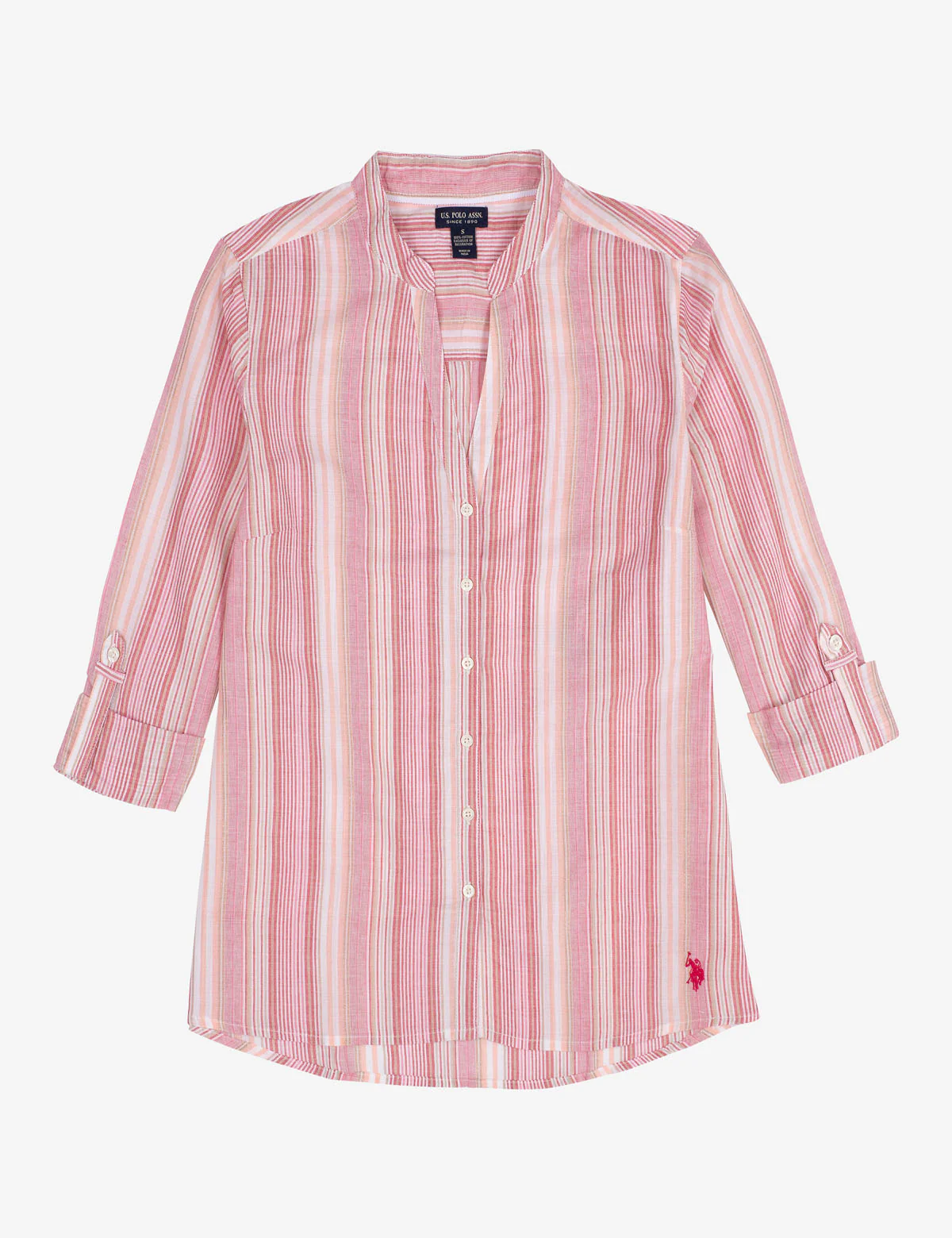 MANDARIN COLLAR STRIPED LONG SLEEVE SHIRT