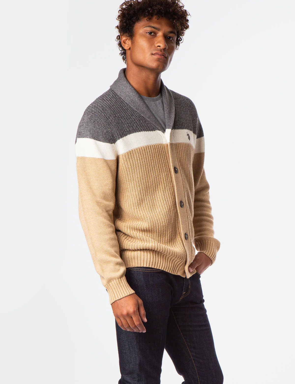 MARL COLORBLOCK SHAWL CARDIGAN