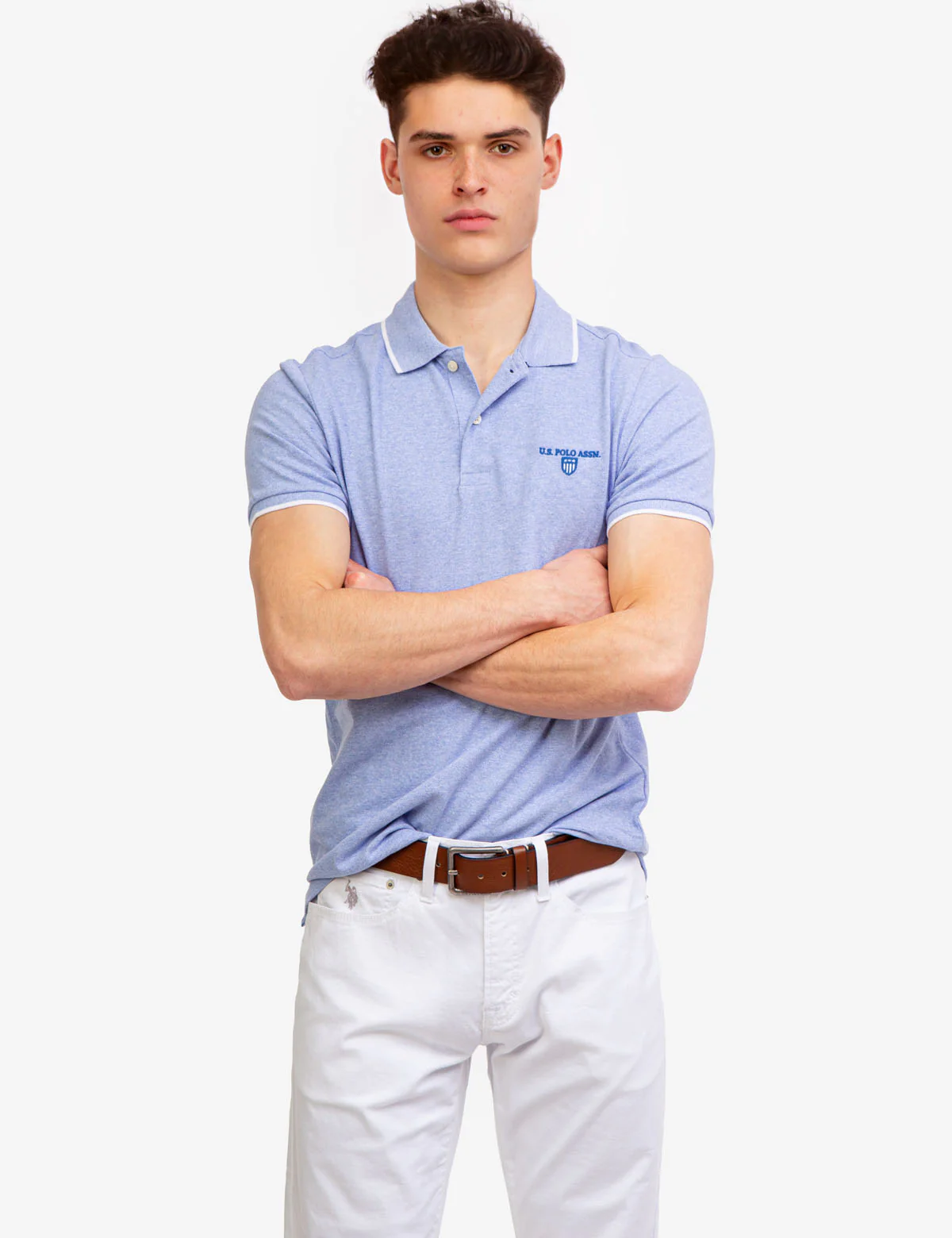 MARLED YARN POLO SHIRT WITH EMBROIDERED CREST