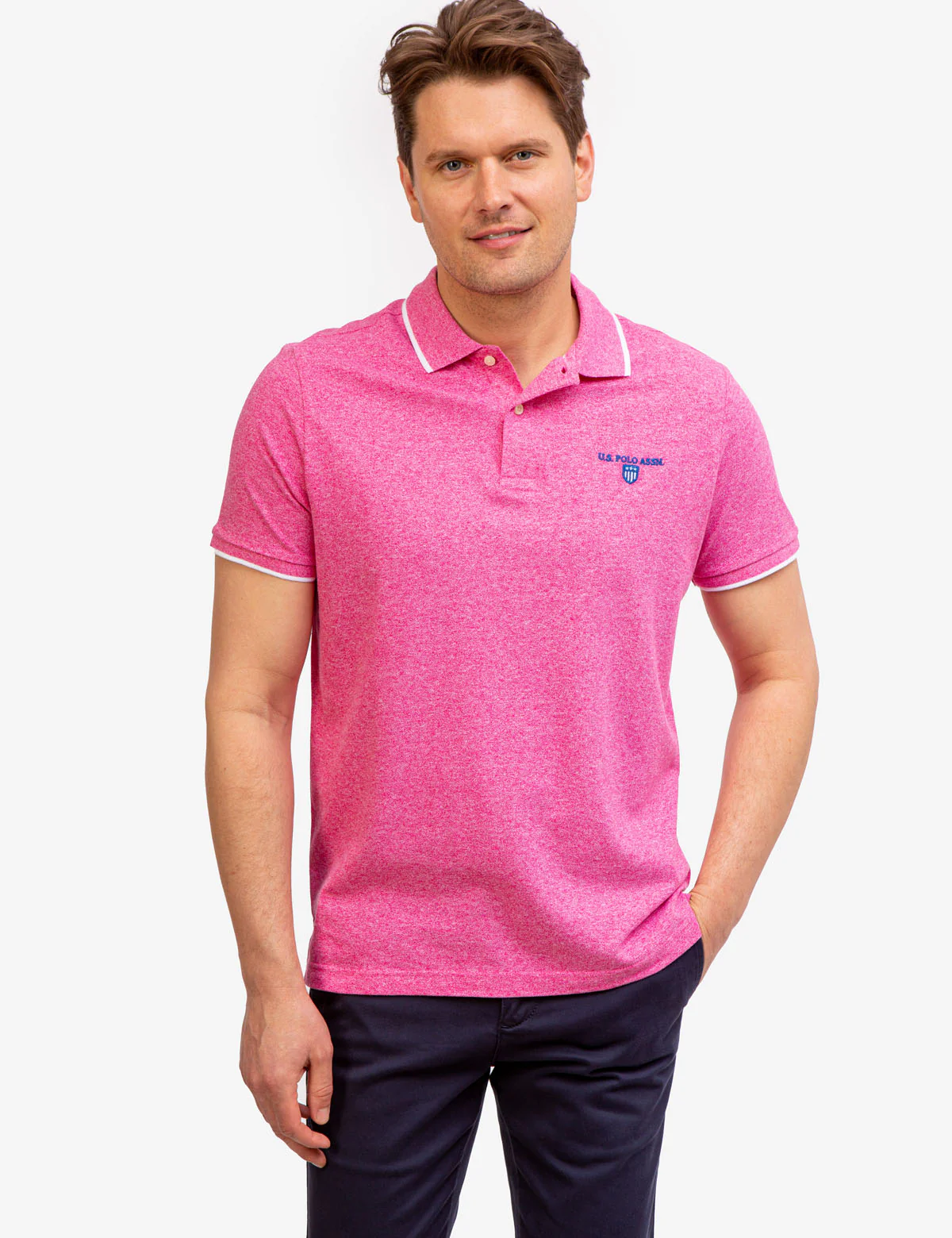MARLED YARN POLO SHIRT WITH EMBROIDERED CREST - Image 5