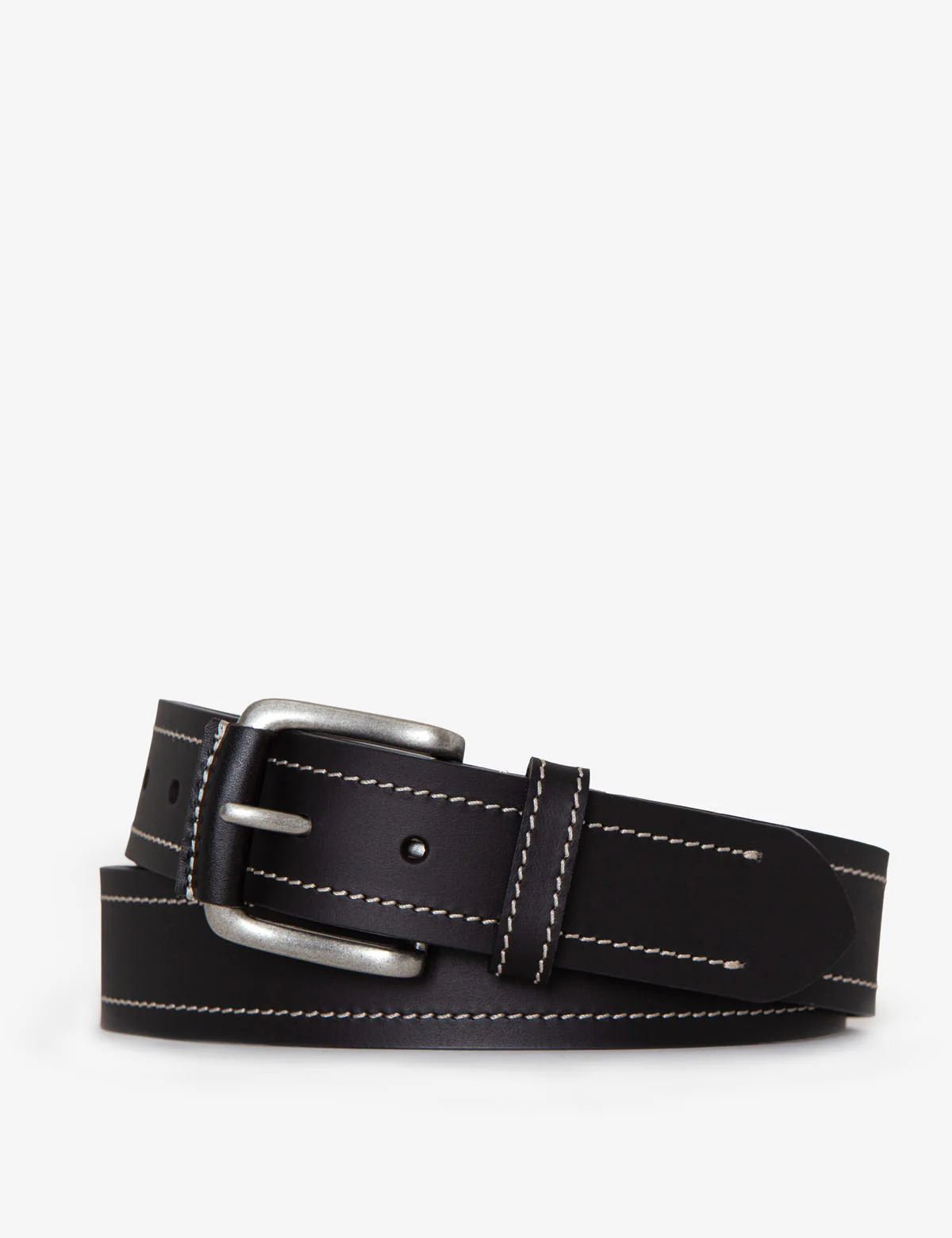 MENS 38MM CONTRAST STITCH LEATHER BELT - Image 2
