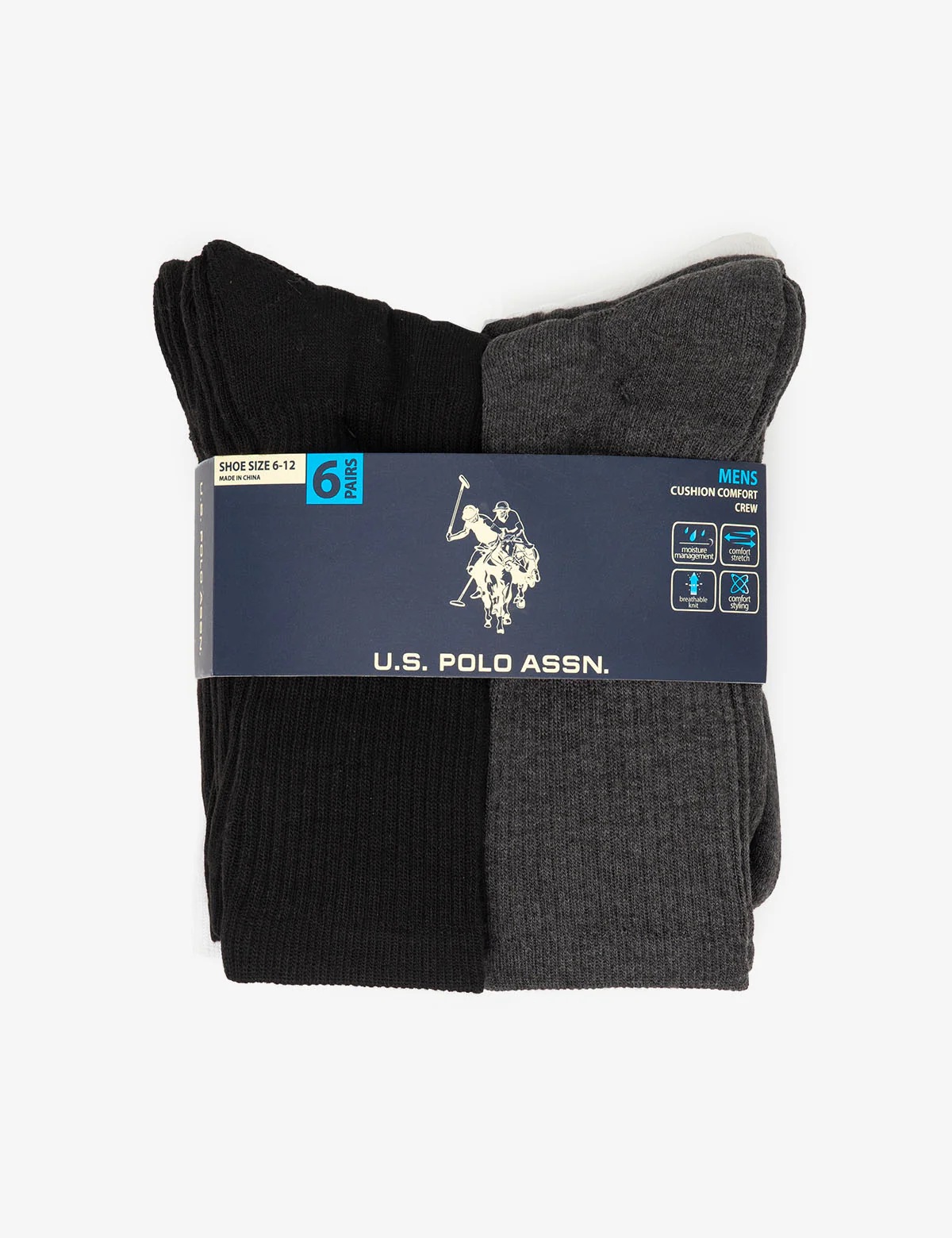 MENS 6PK ASSORTED SOLID RIB CREW SOCKS - Image 2