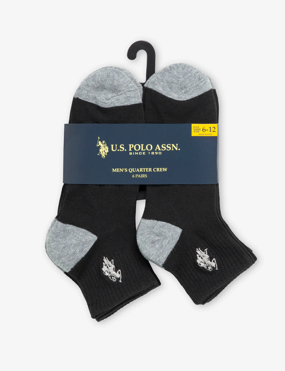 MENS 6PK BLACK QUARTER CREW SOCKS - Image 2