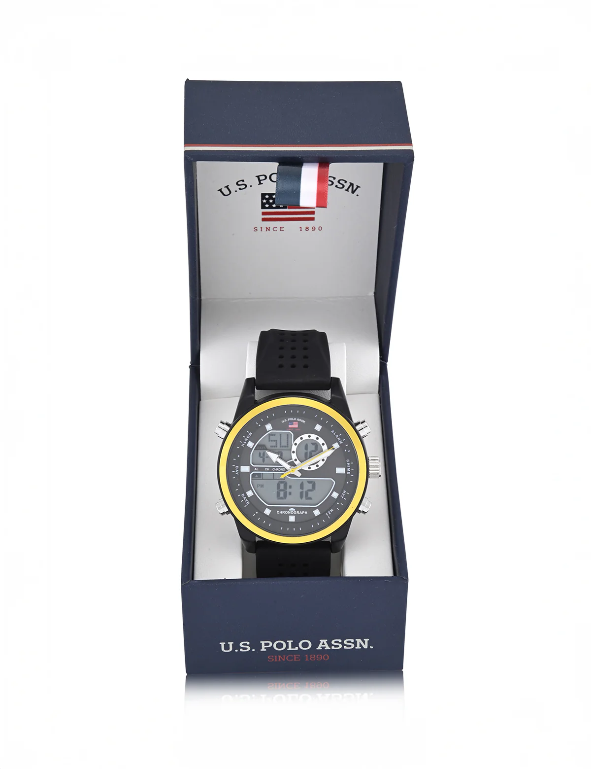 MENS BLACK ANADIGI WATCH W YELLOW ACCENT - Image 2