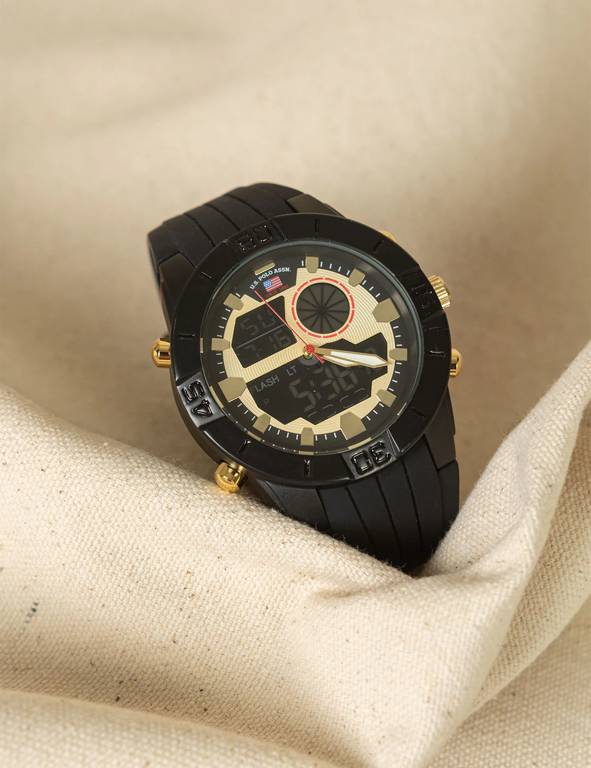 MEN'S BLACK STRAP WITH GOLD ACCENTS ANA DIGI WATCH - Image 2