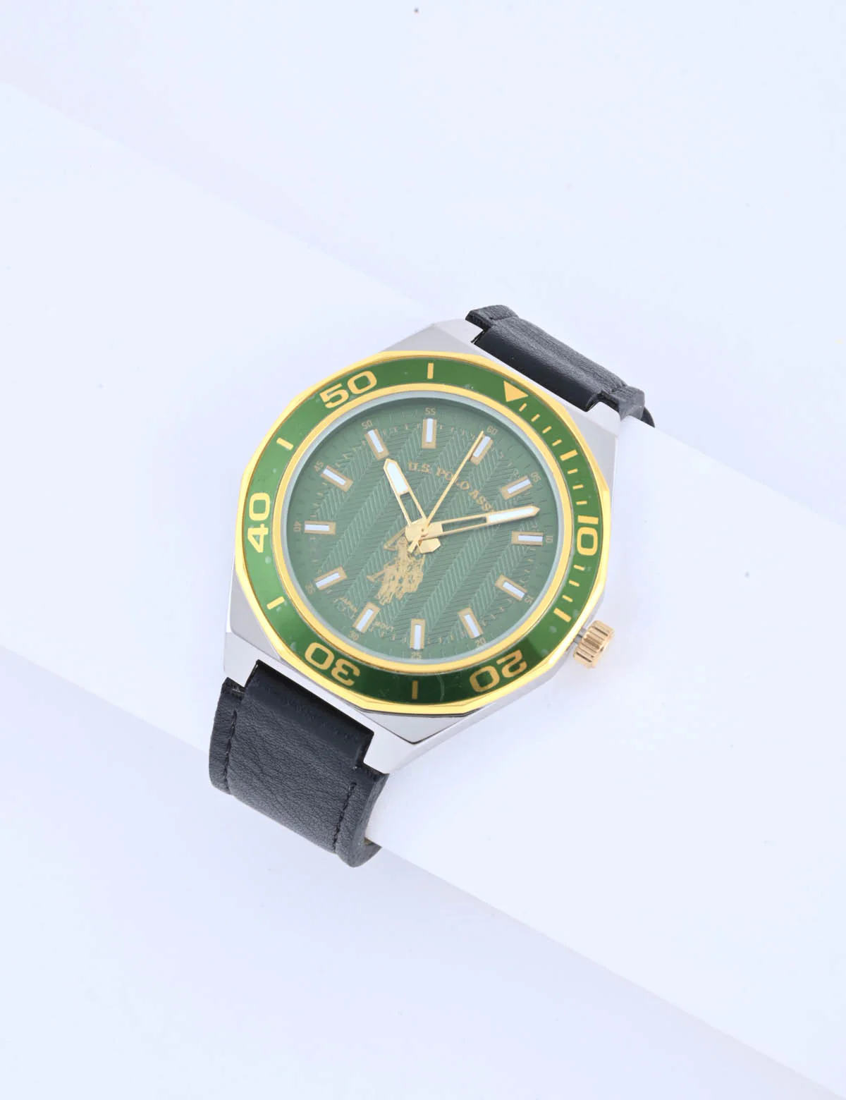 MEN'S BLACK STRAP WITH GREEN DIAL ANALOG WATCH