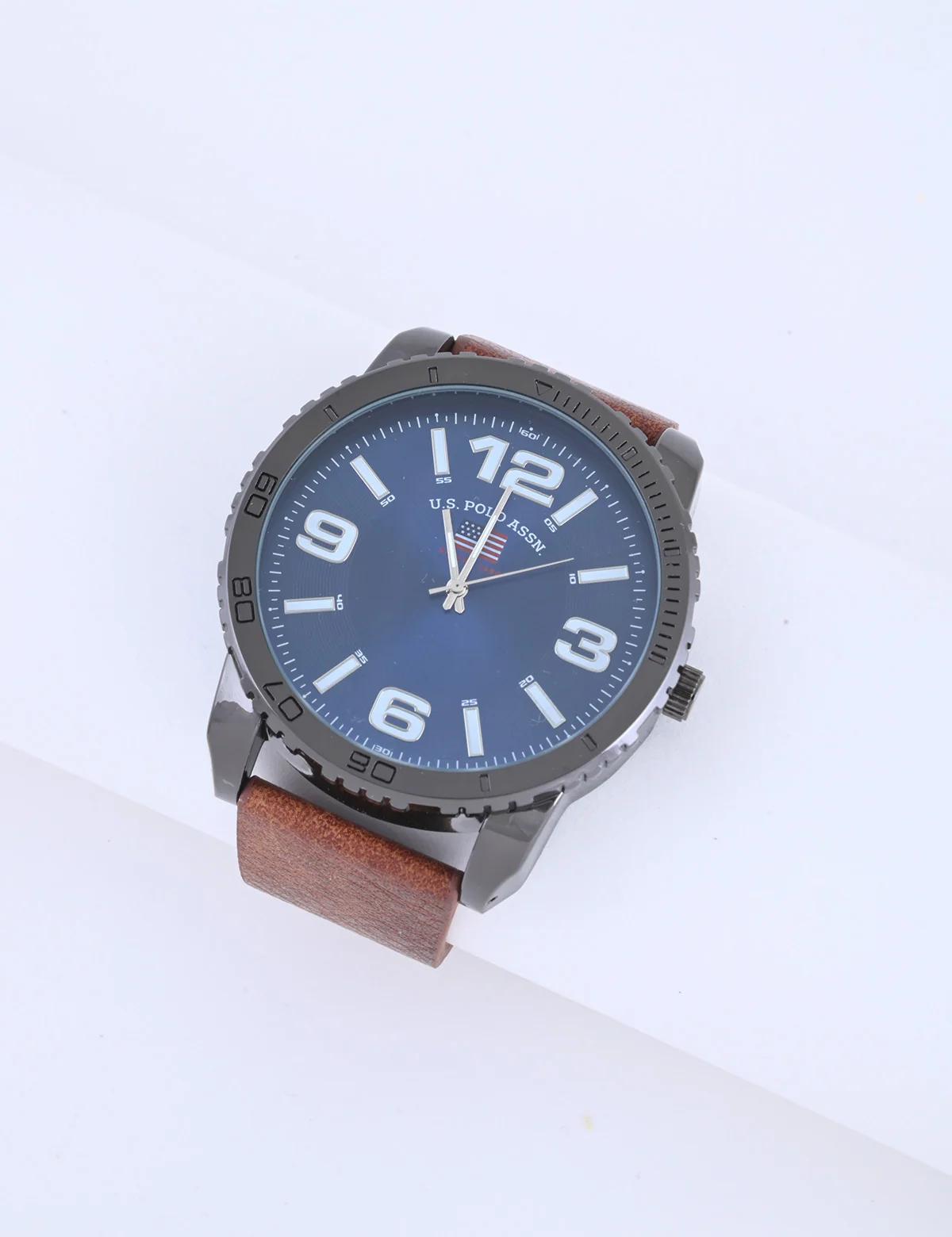 MEN'S BLUE FACE AND BROWN STRAP ANALOG WATCH