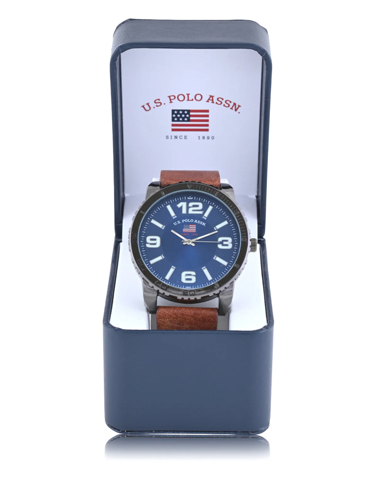 MEN'S BLUE FACE AND BROWN STRAP ANALOG WATCH - Image 2