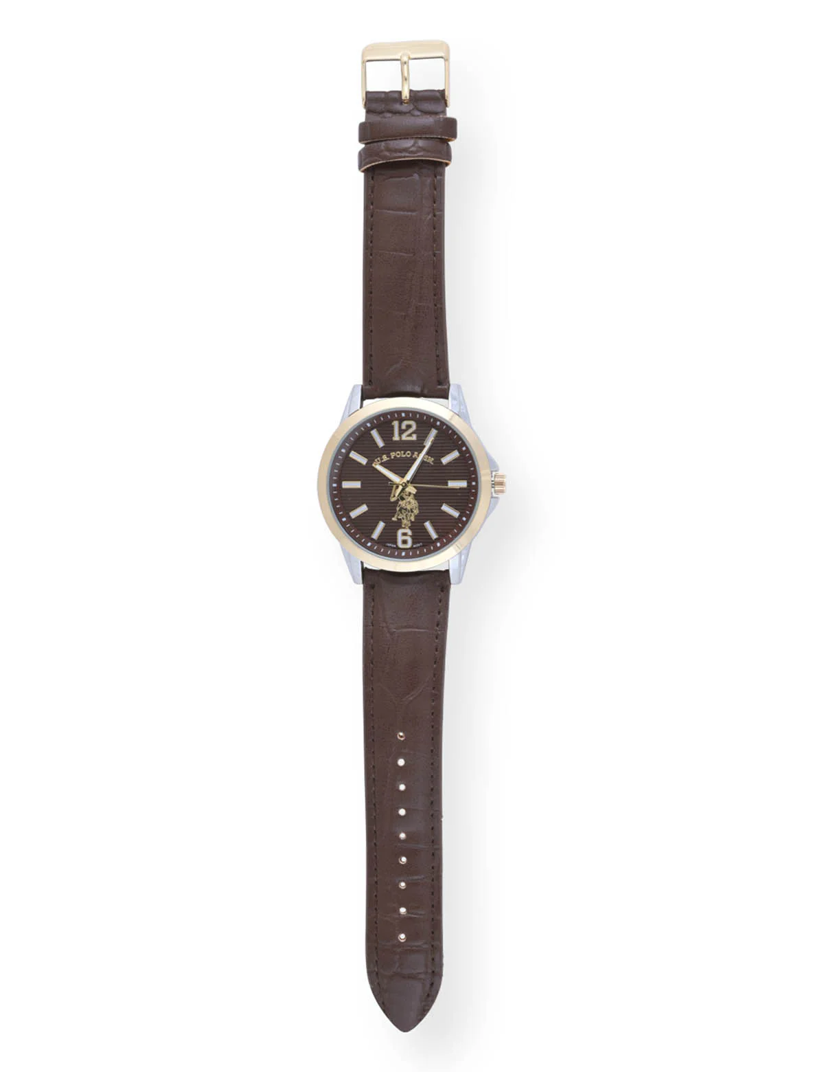 MEN'S BROWN CROC STRAP WITH GOLD ACCENT WATCH - Image 4