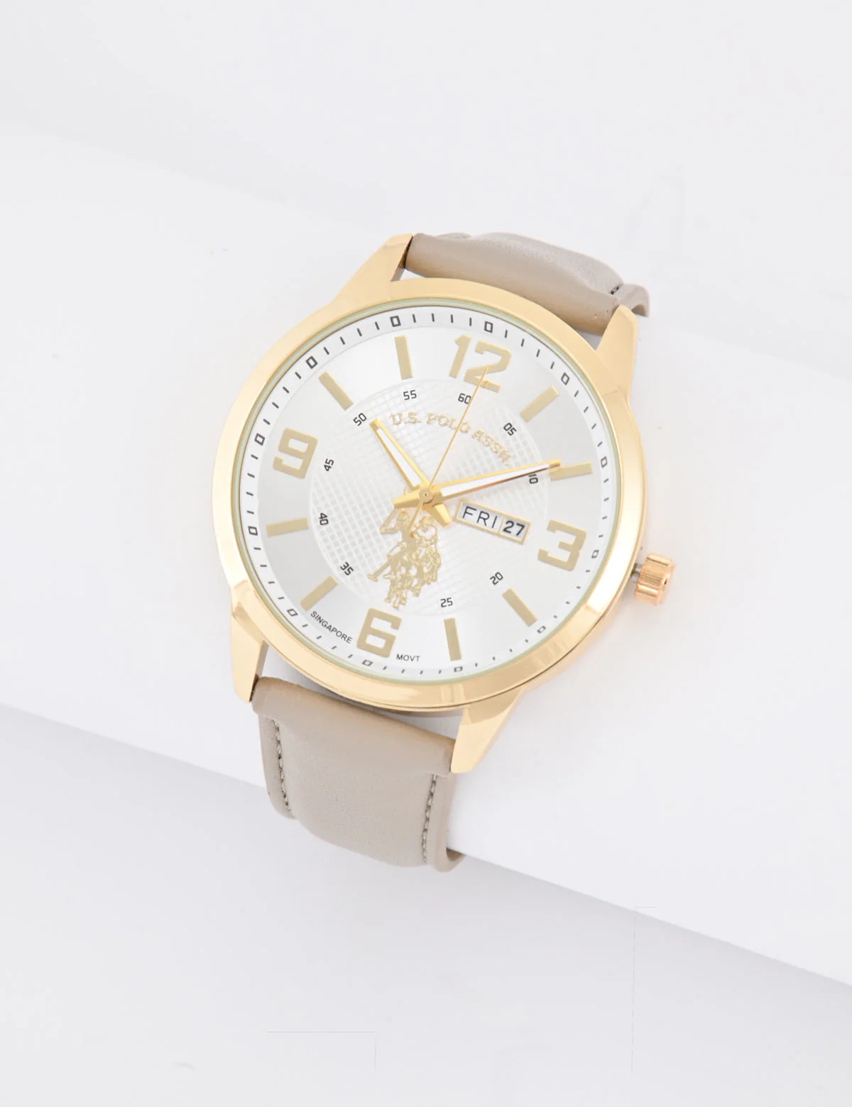MENS TAN STRAP ANALOG WATCH WITH GOLD ACCENT - Image 2