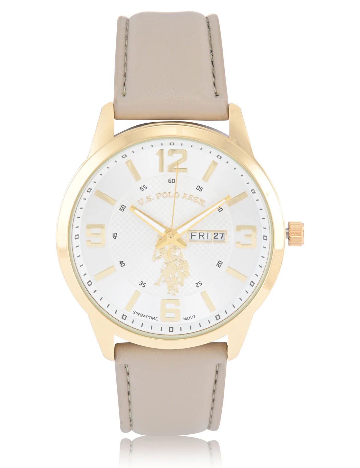 MENS TAN STRAP ANALOG WATCH WITH GOLD ACCENT - Image 7