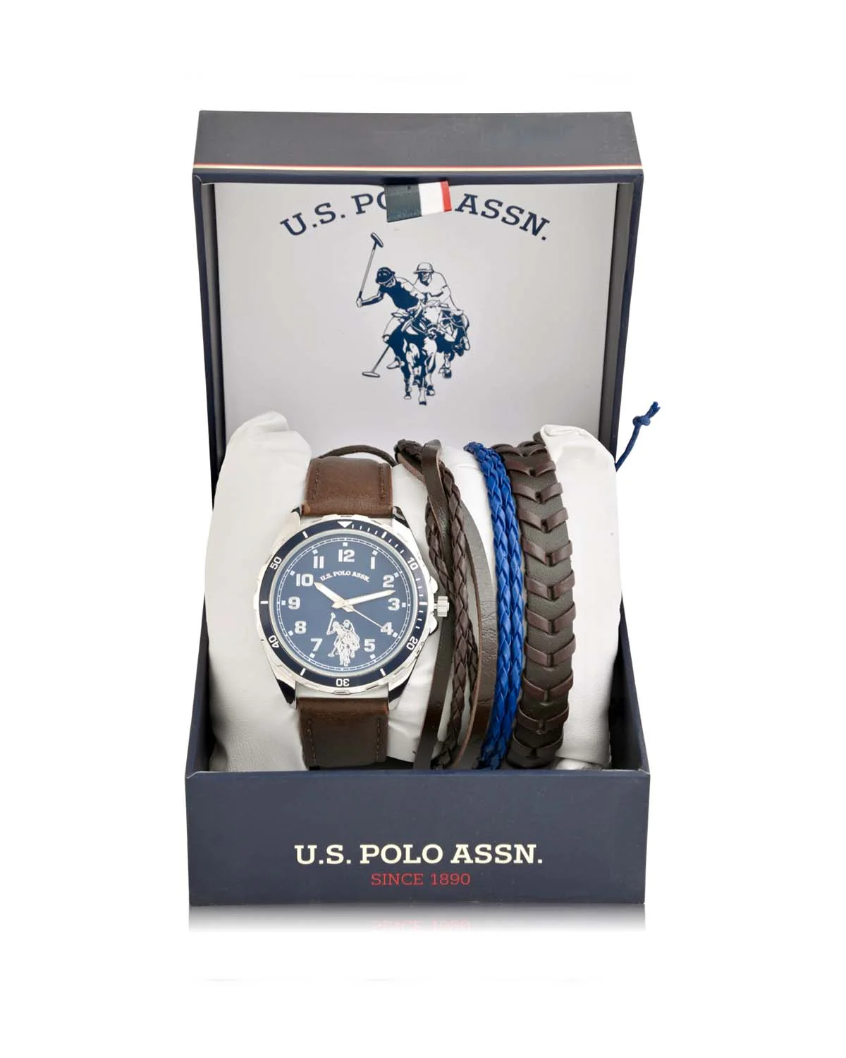 MEN'S BROWN STRAP SPORT WATCH AND BRACELETS SET - Image 2