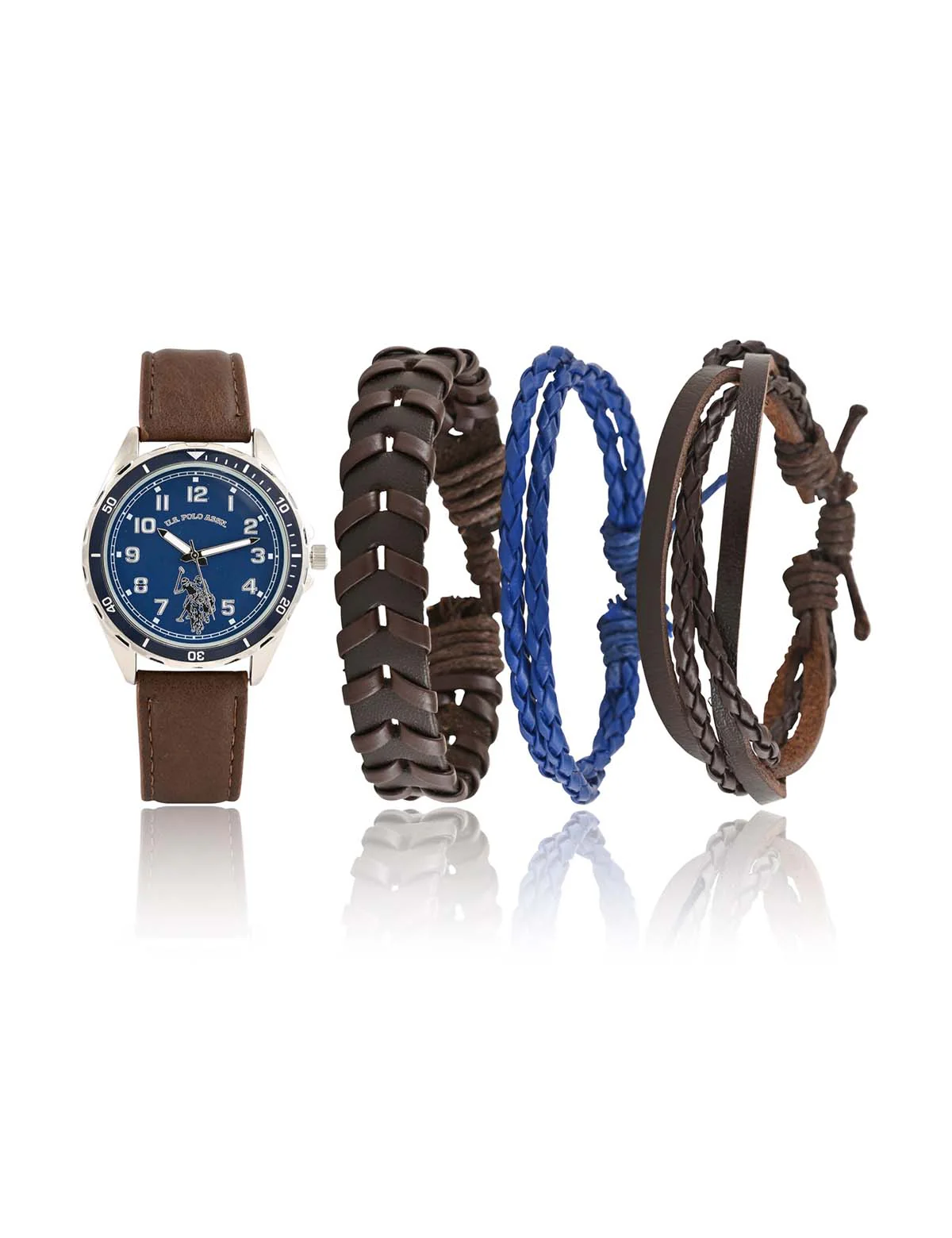 MEN'S BROWN STRAP SPORT WATCH AND BRACELETS SET - Image 3