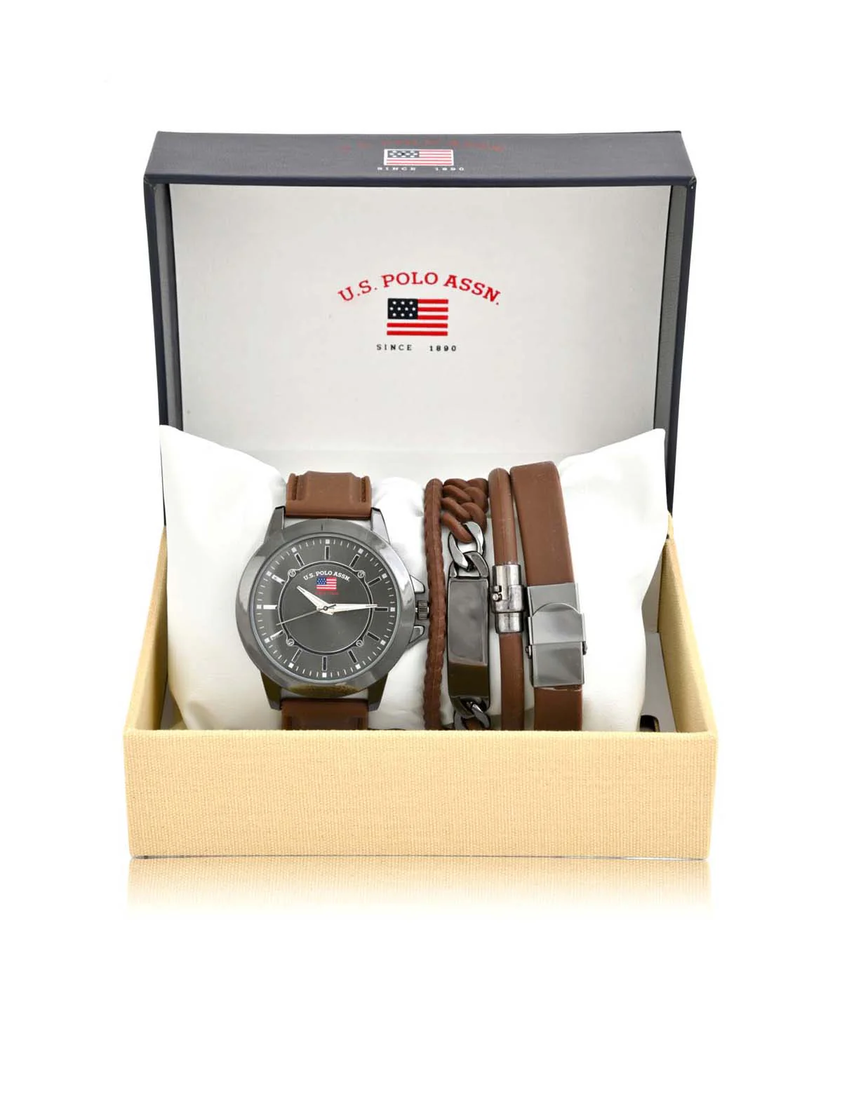 MEN'S BROWN STRAP WATCH AND BRACELETS SET - Image 2